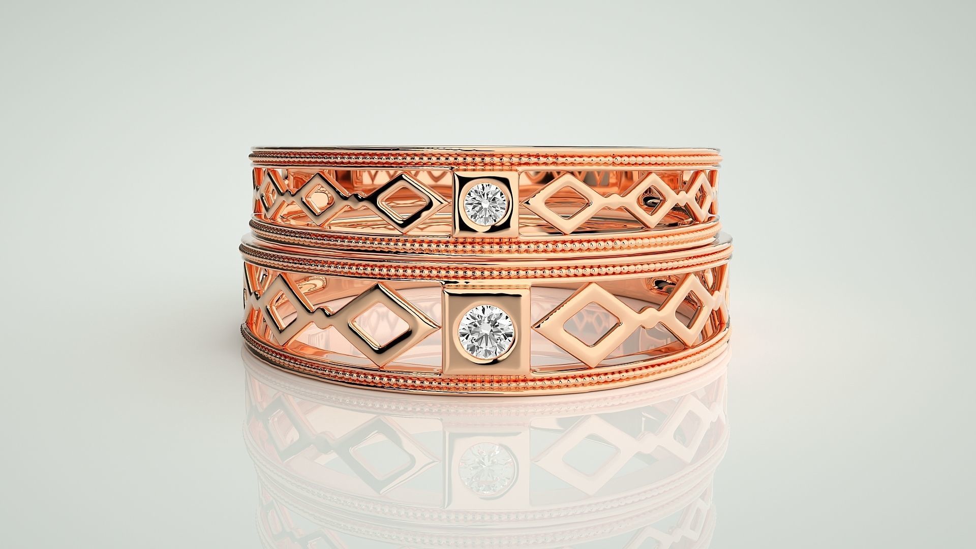 Solitaire Couple Band Ring 3dm stl render detail 3D print model_2