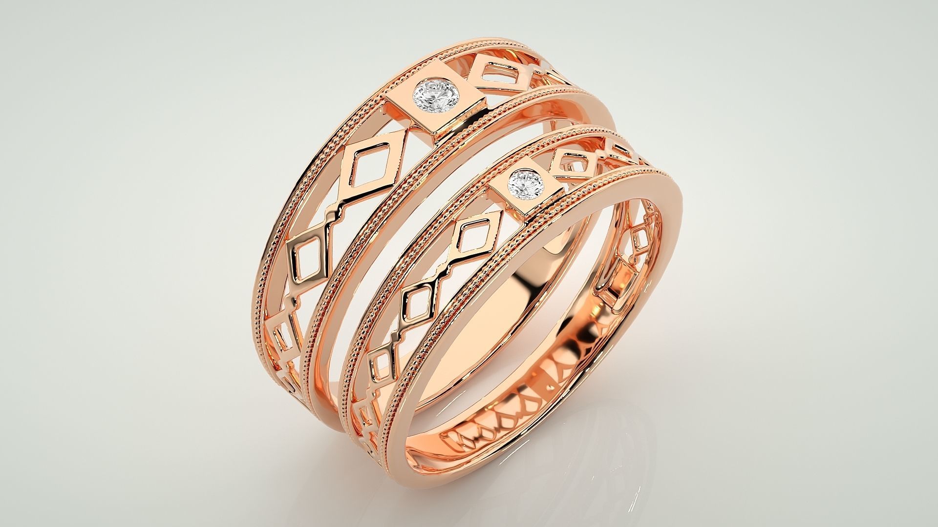 Solitaire Couple Band Ring 3dm stl render detail 3D print model_4