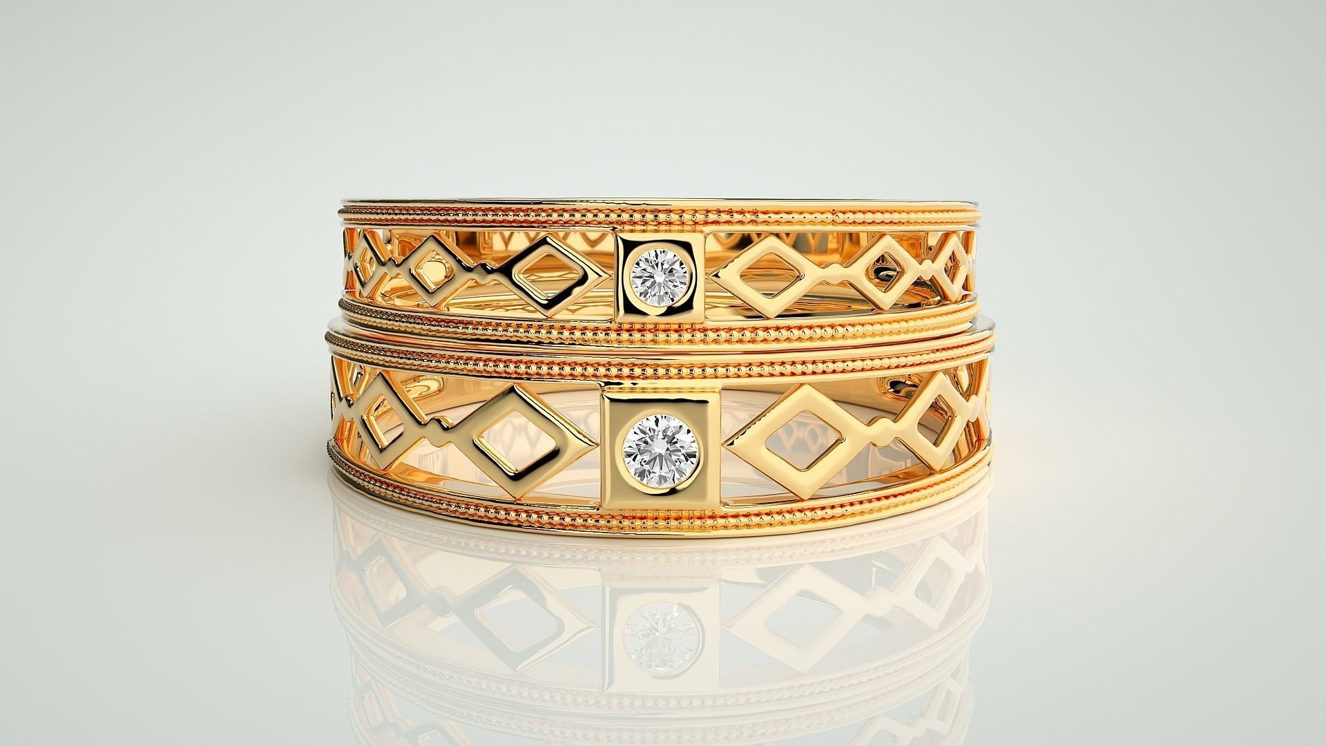 Solitaire Couple Band Ring 3dm stl render detail 3D print model_11