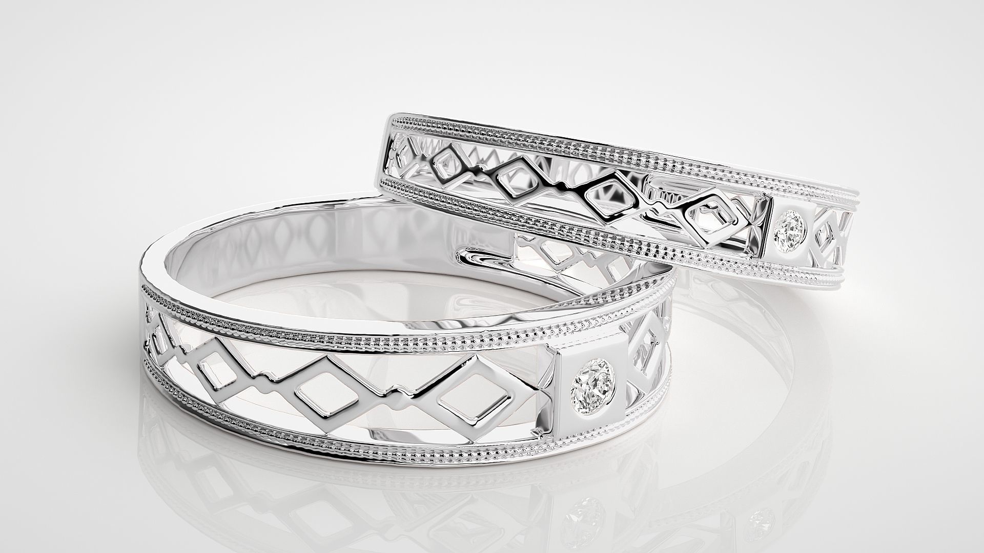 Solitaire Couple Band Ring 3dm stl render detail 3D print model_6