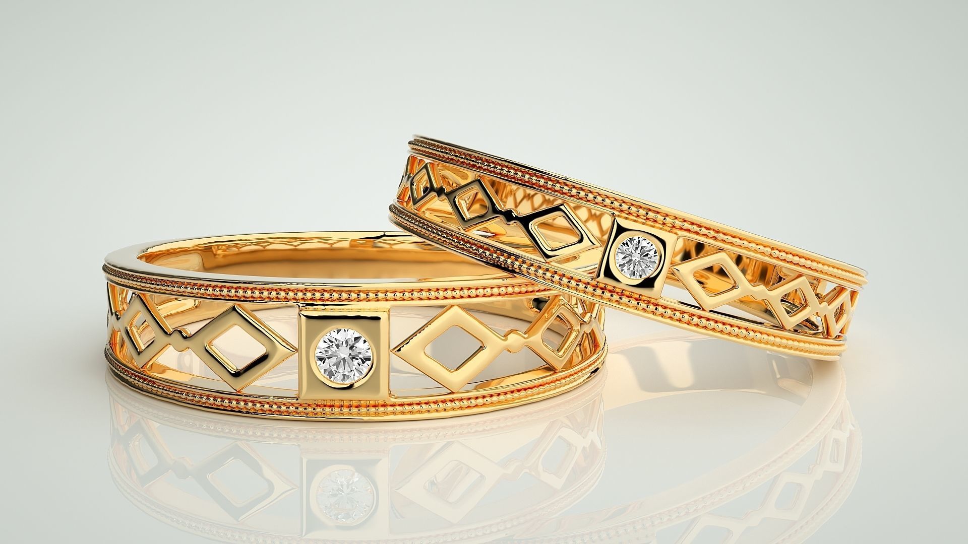 Solitaire Couple Band Ring 3dm stl render detail 3D print model_9