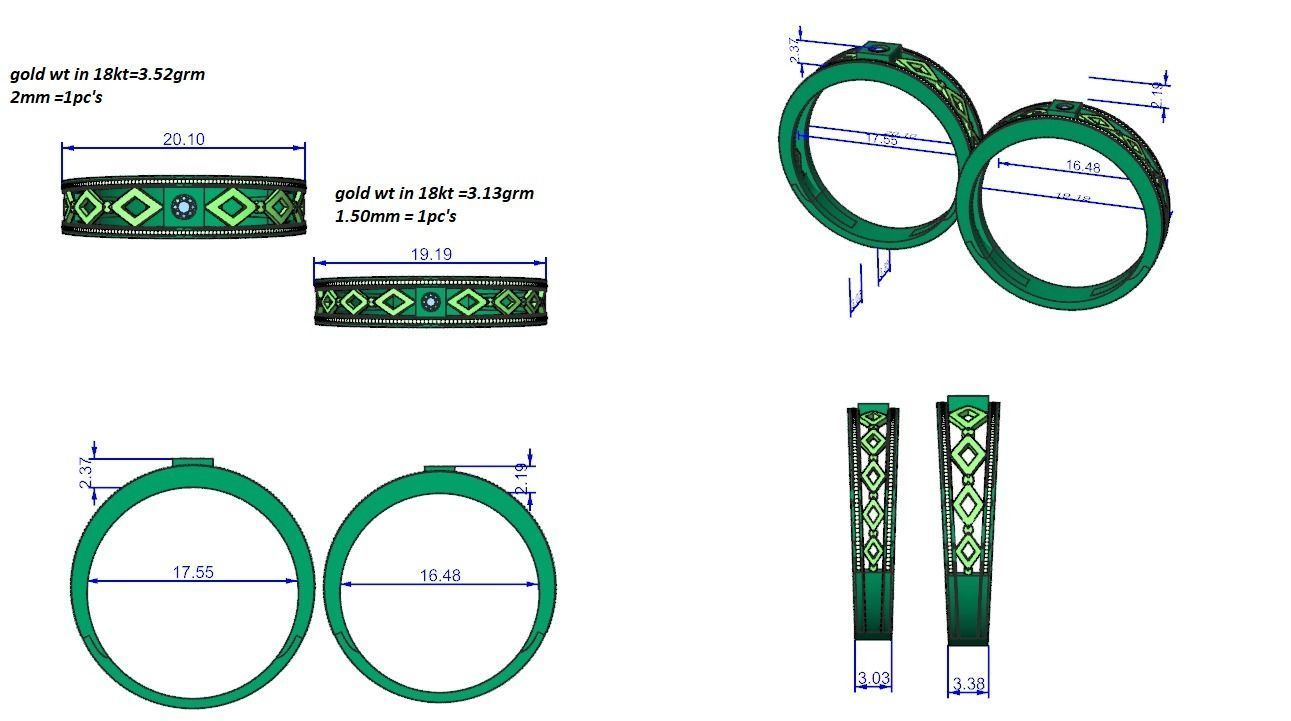 Solitaire Couple Band Ring 3dm stl render detail 3D print model_3