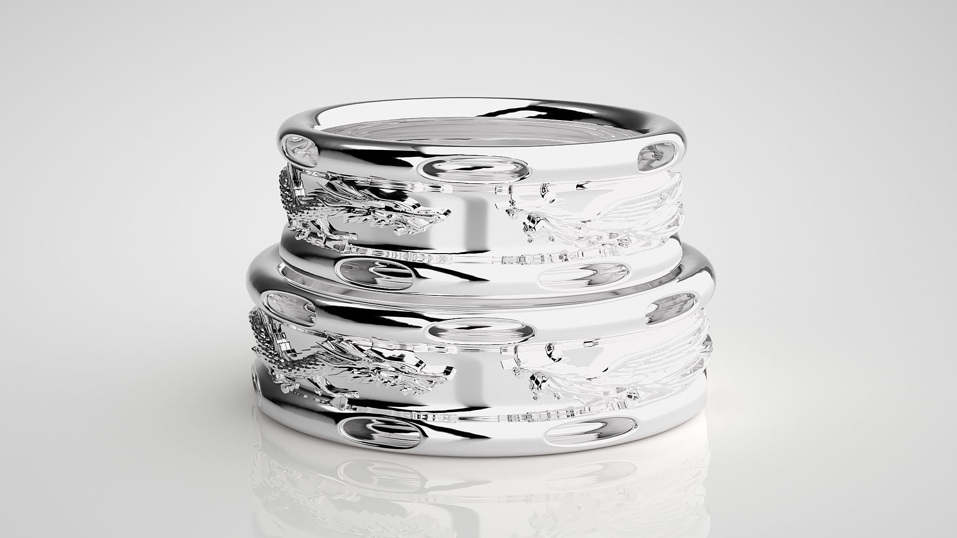 Fight of Dragons Couple Band Ring 3dm stl render detail  3D print model_7