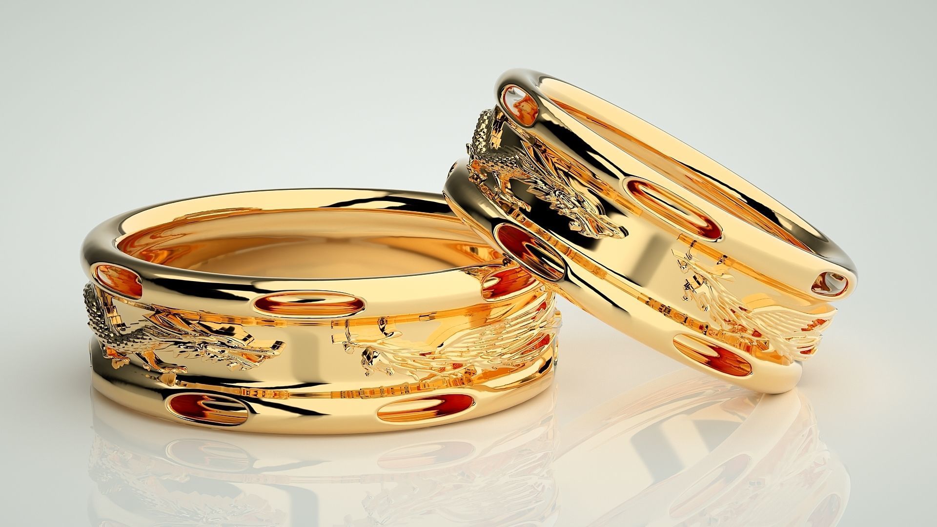 Fight of Dragons Couple Band Ring 3dm stl render detail  3D print model_9
