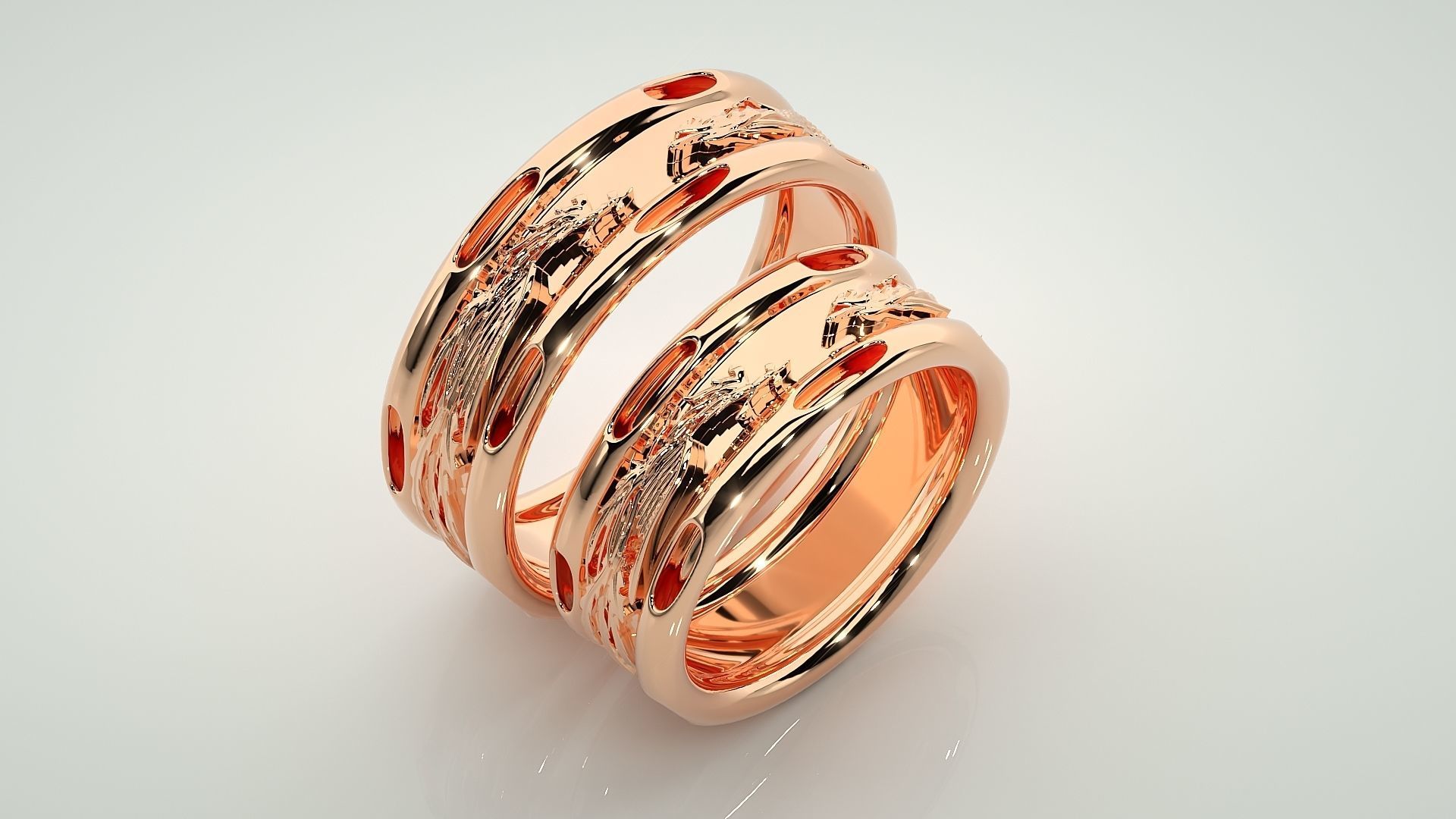 Fight of Dragons Couple Band Ring 3dm stl render detail  3D print model_3