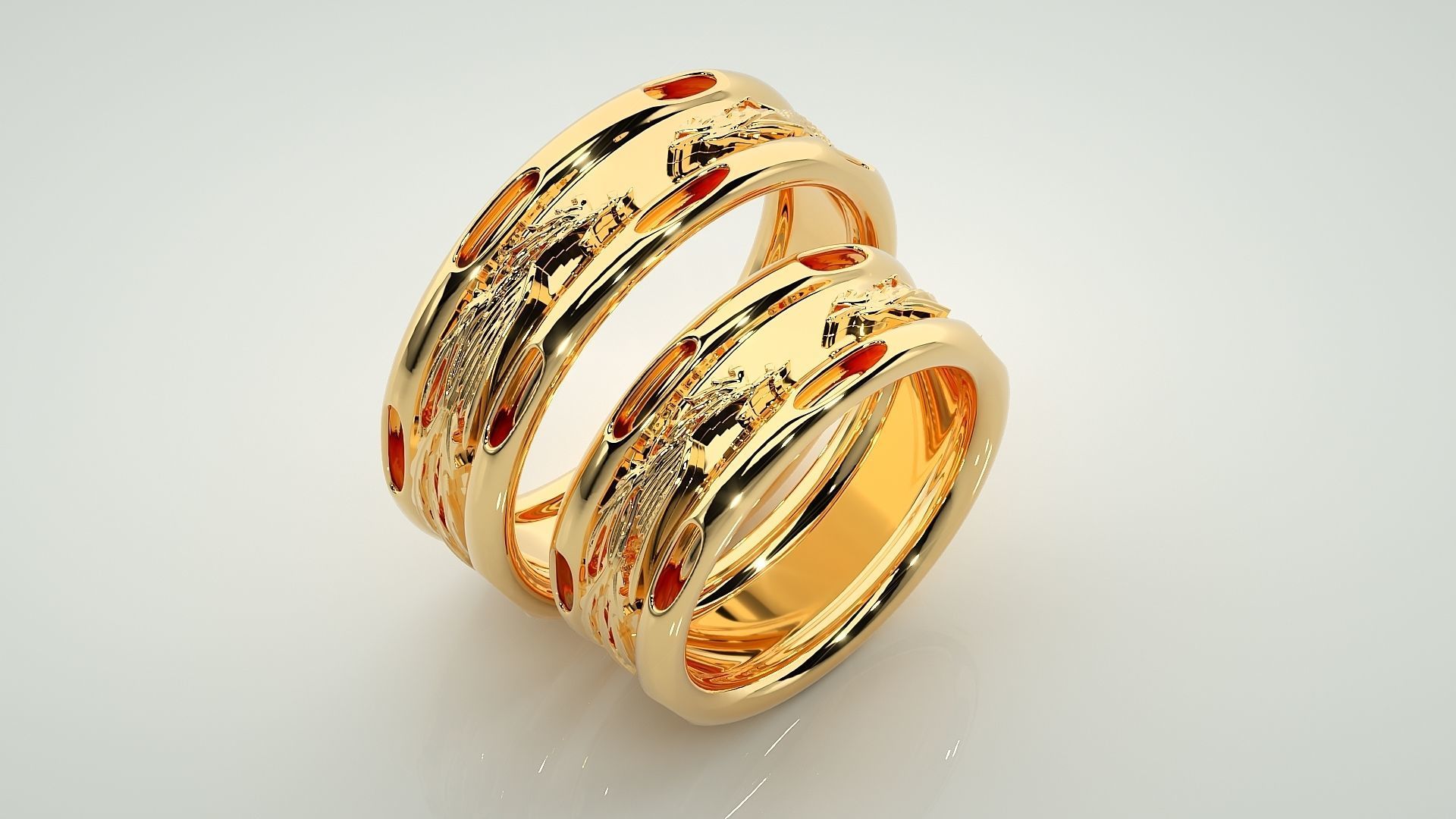 Fight of Dragons Couple Band Ring 3dm stl render detail  3D print model_12