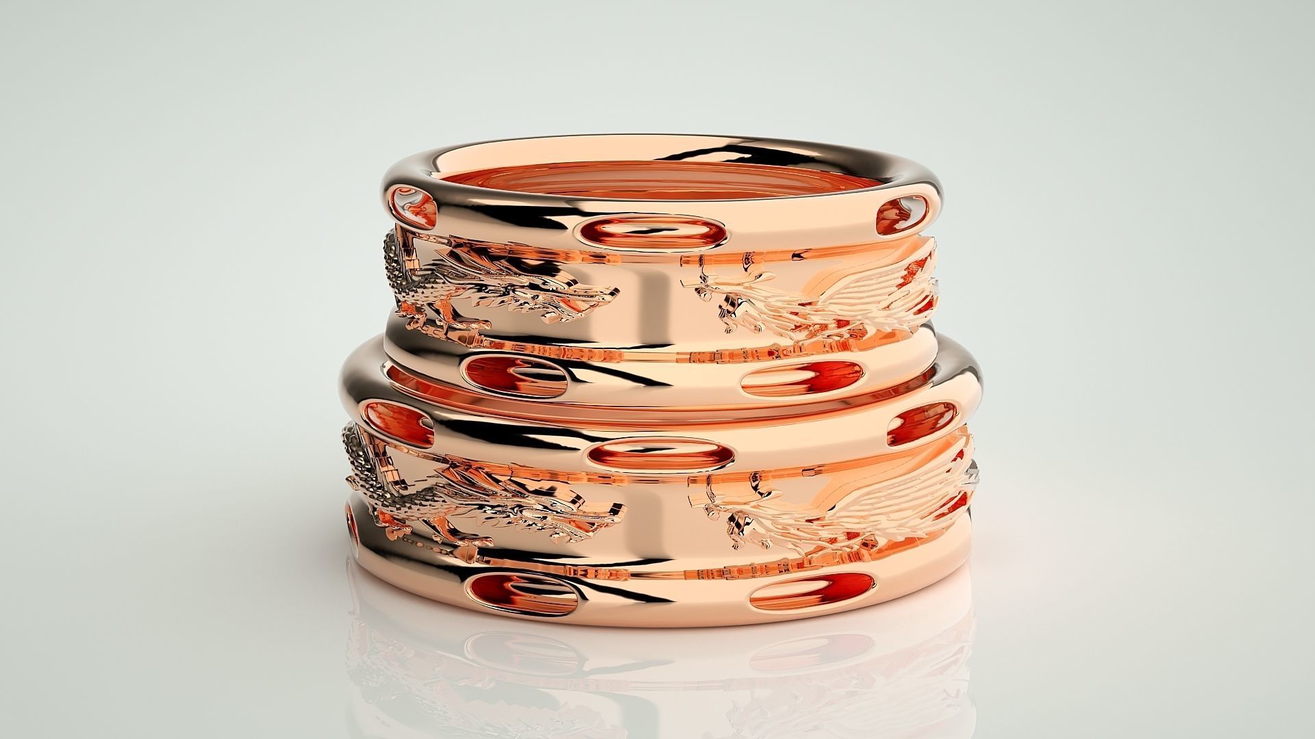 Fight of Dragons Couple Band Ring 3dm stl render detail  3D print model_2