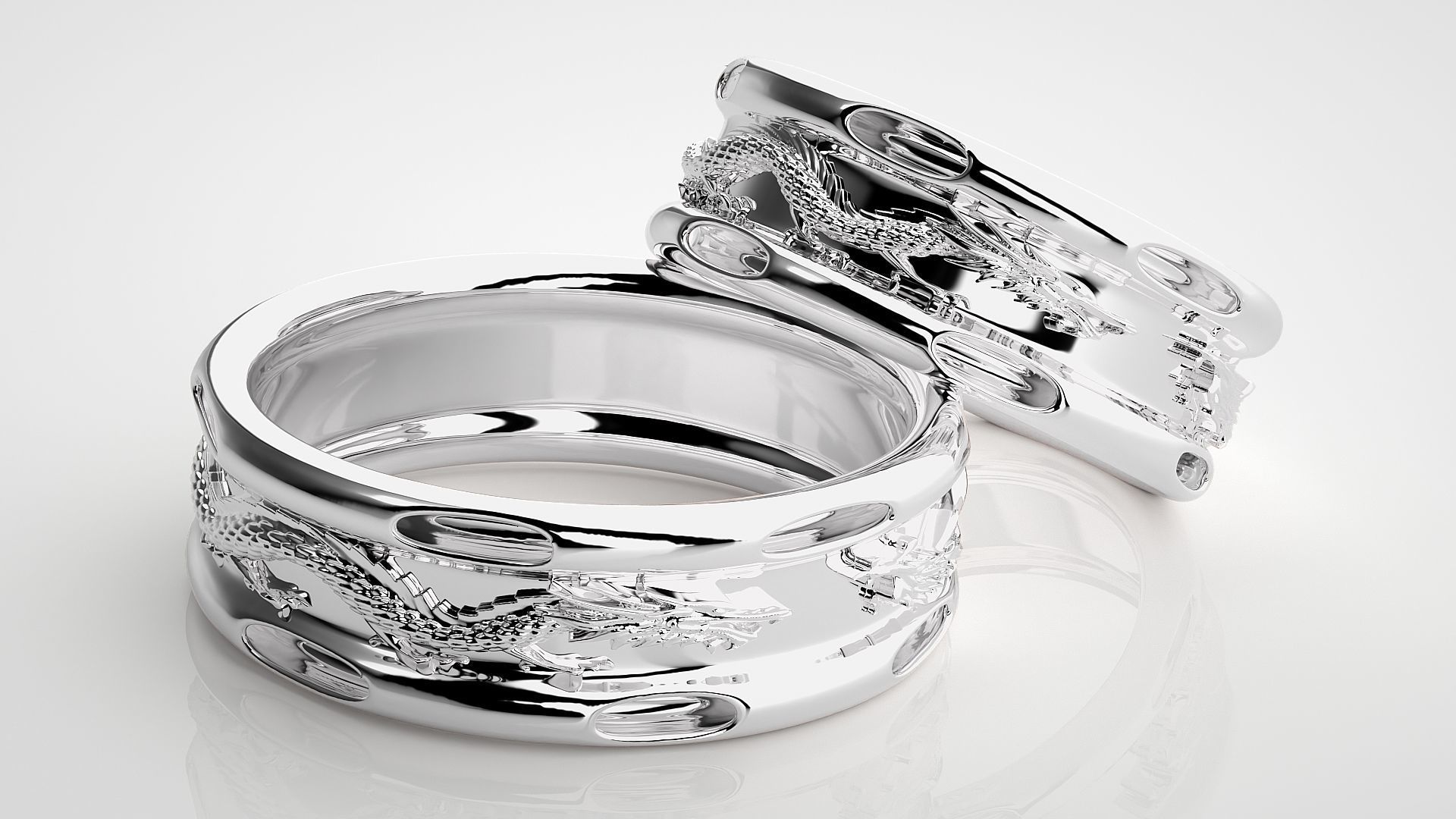 Fight of Dragons Couple Band Ring 3dm stl render detail  3D print model_6