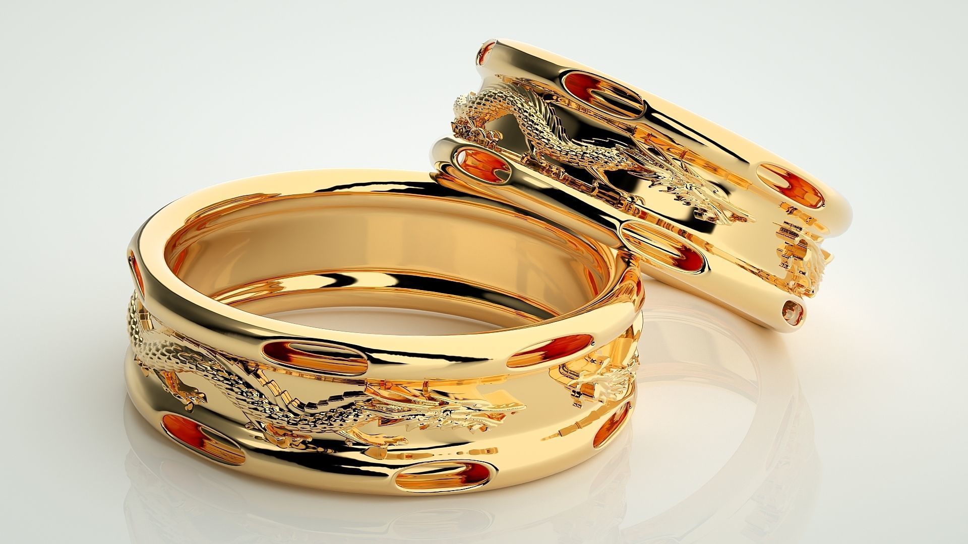 Fight of Dragons Couple Band Ring 3dm stl render detail  3D print model_10