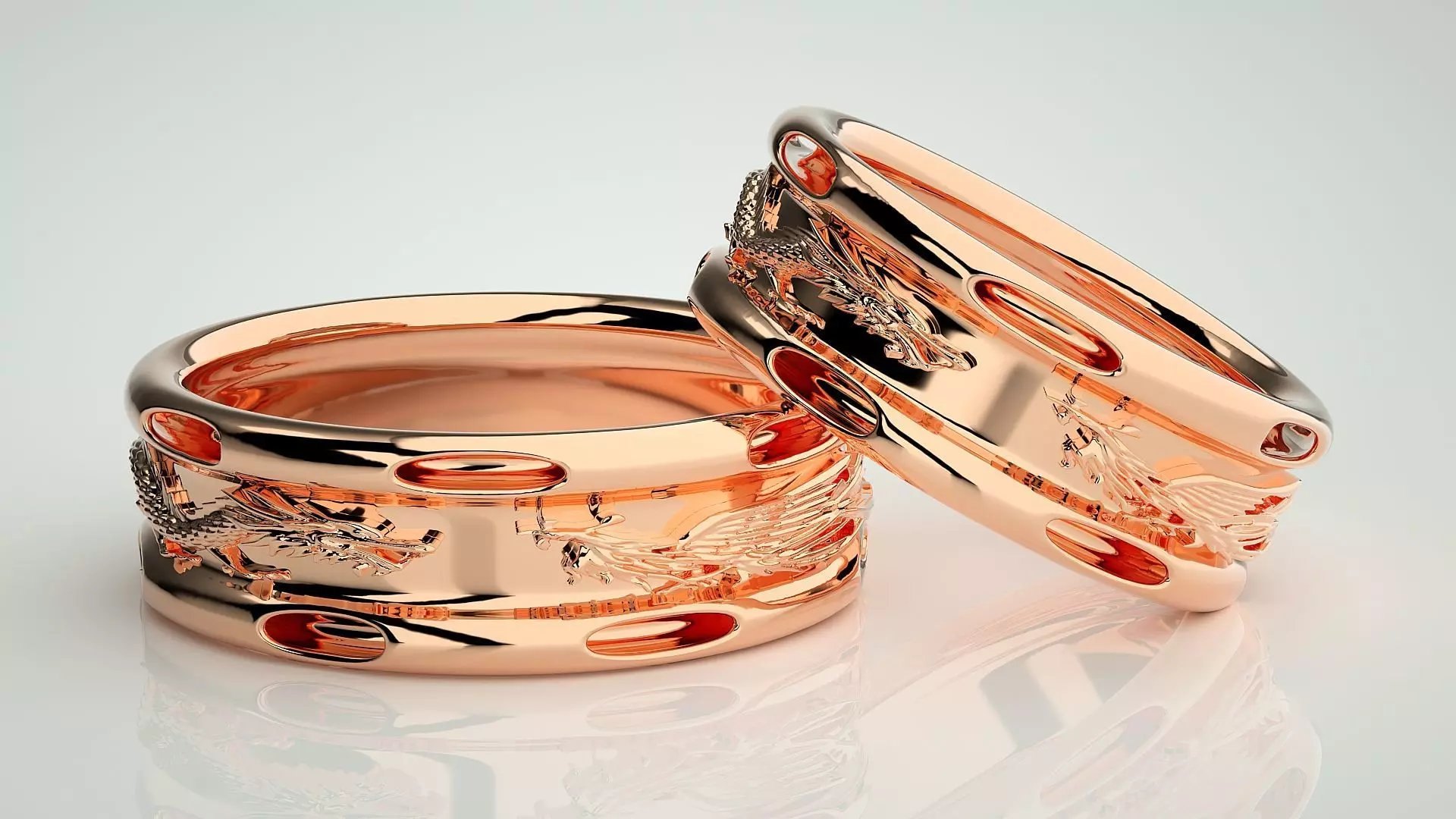 Fight of Dragons Couple Band Ring 3dm stl render detail  3D print model_0