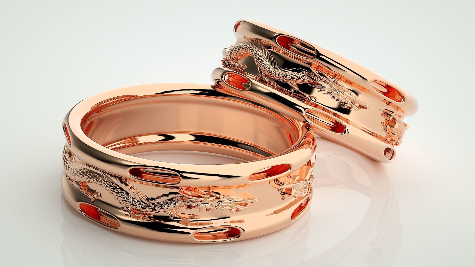Fight of Dragons Couple Band Ring 3dm stl render detail  3D print model_1