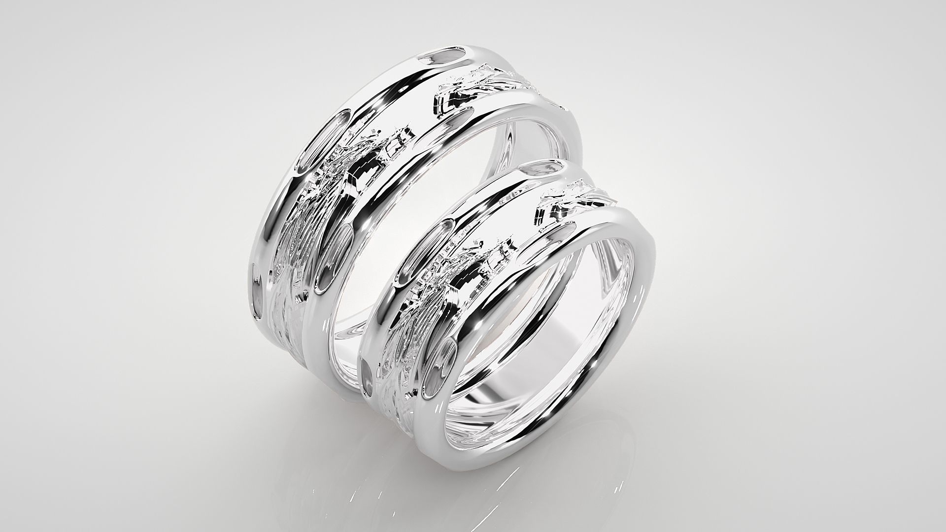Fight of Dragons Couple Band Ring 3dm stl render detail  3D print model_8
