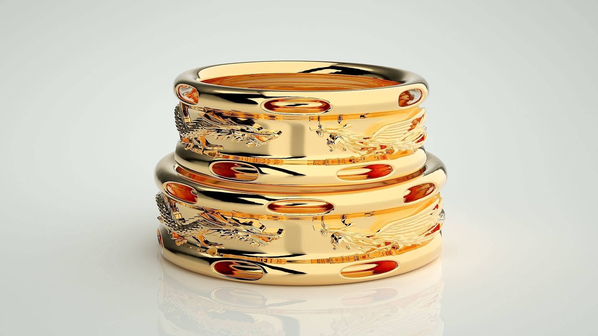 Fight of Dragons Couple Band Ring 3dm stl render detail  3D print model_11