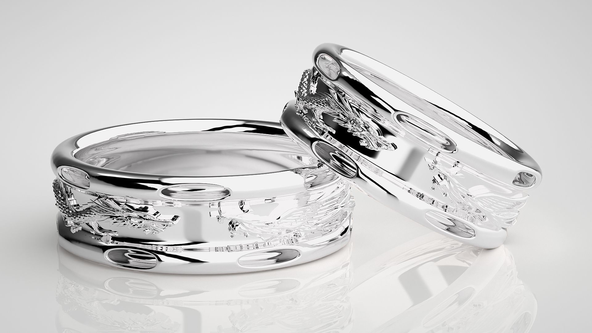 Fight of Dragons Couple Band Ring 3dm stl render detail  3D print model_5