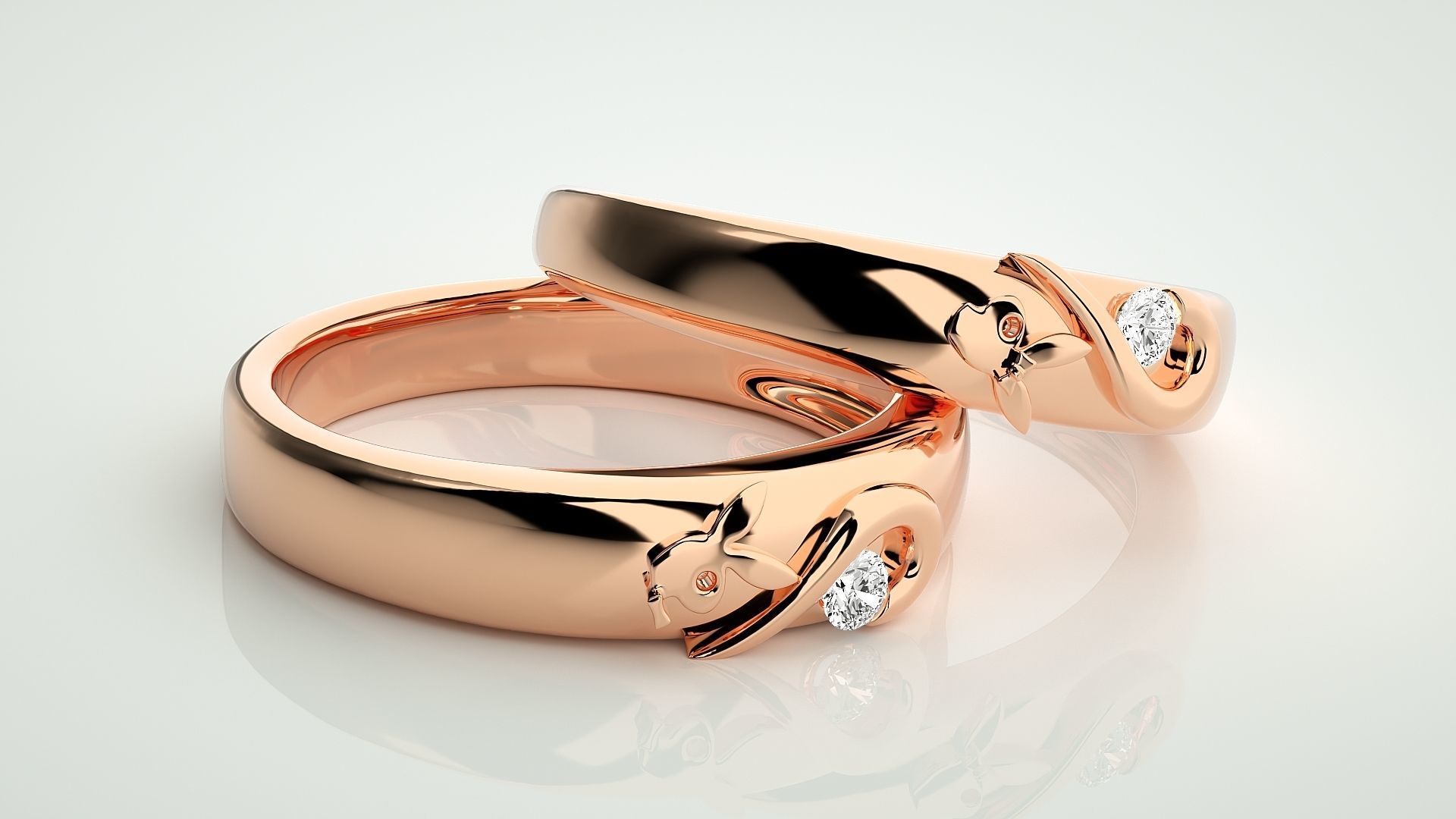 Playboy Bunny Heart Solitaire Couple Band Ring 3dm stl render  3D print model_1