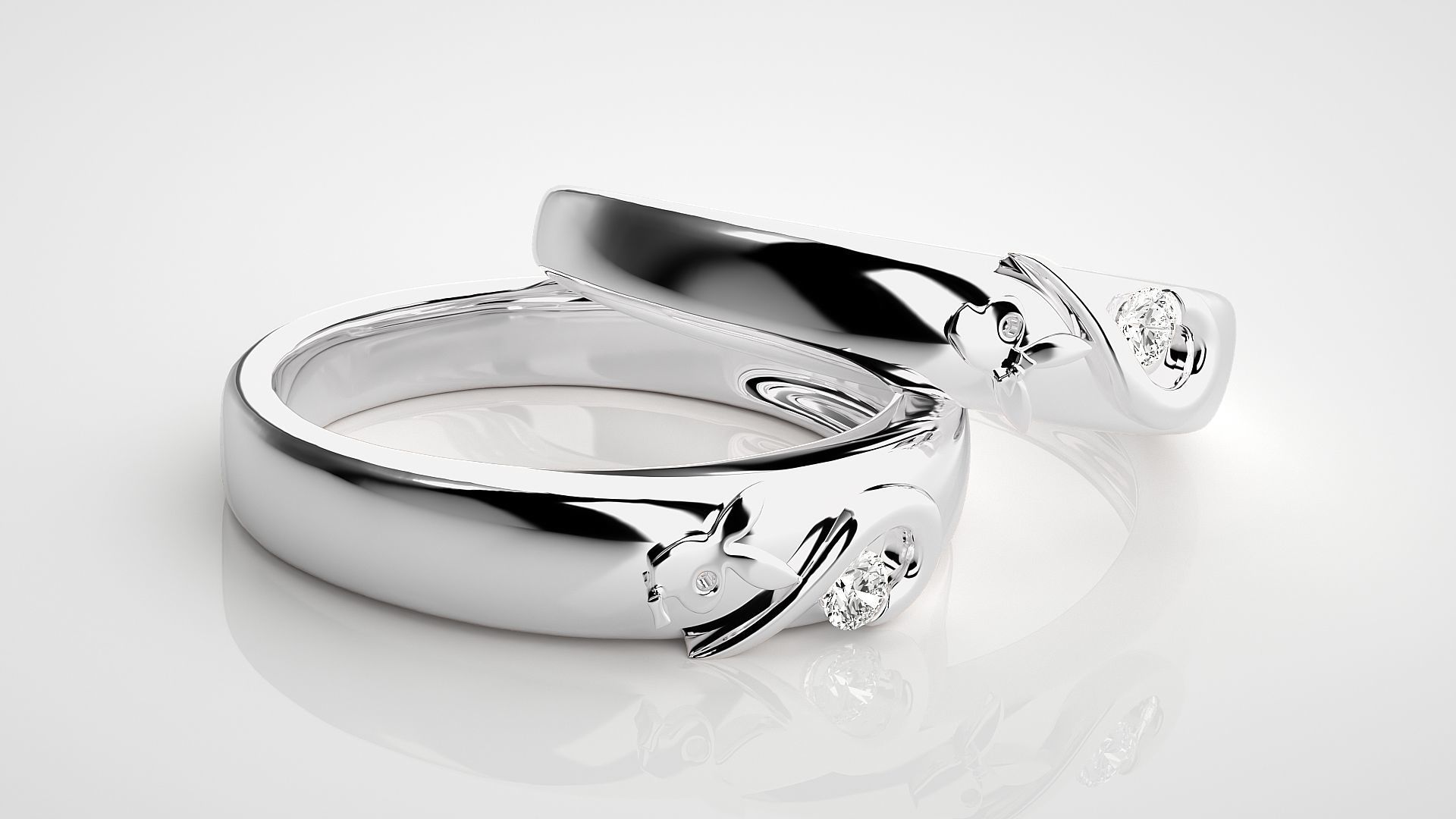 Playboy Bunny Heart Solitaire Couple Band Ring 3dm stl render  3D print model_6