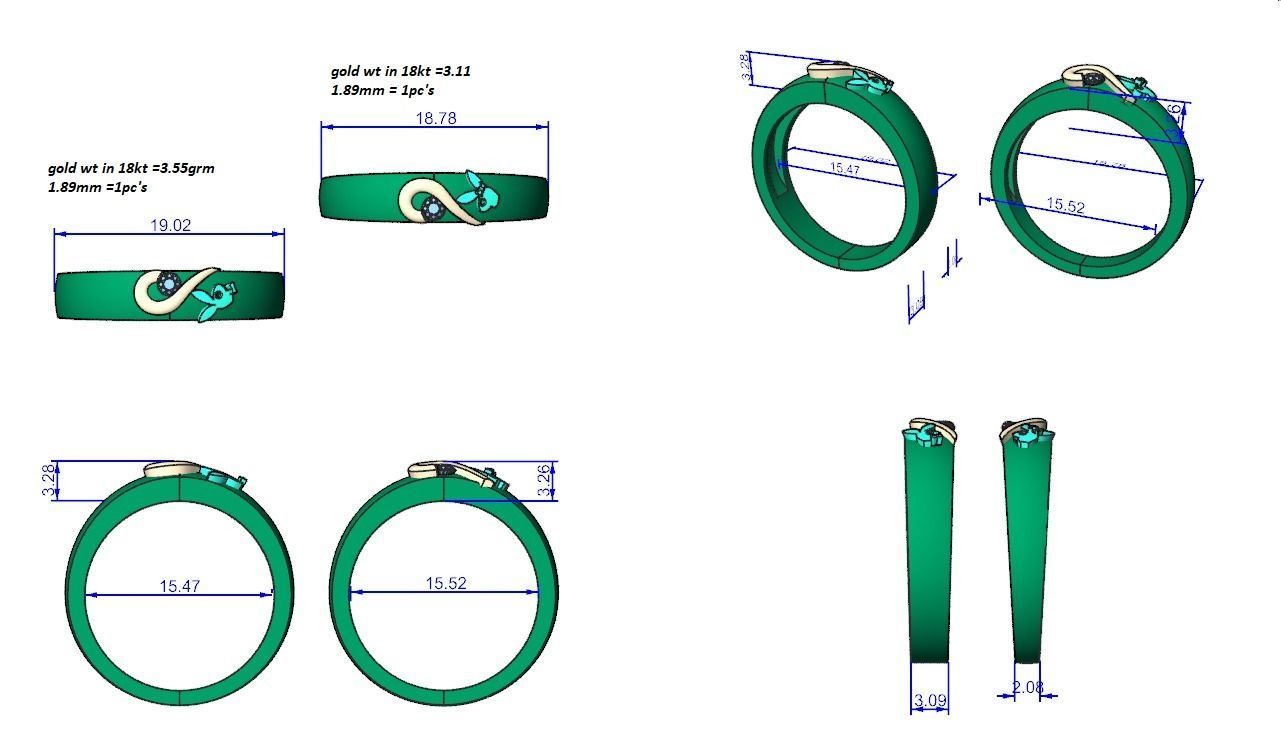 Playboy Bunny Heart Solitaire Couple Band Ring 3dm stl render  3D print model_4