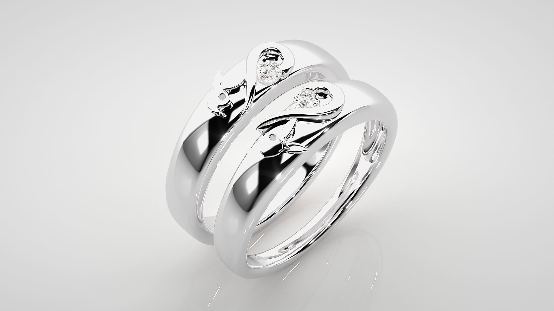 Playboy Bunny Heart Solitaire Couple Band Ring 3dm stl render  3D print model_8