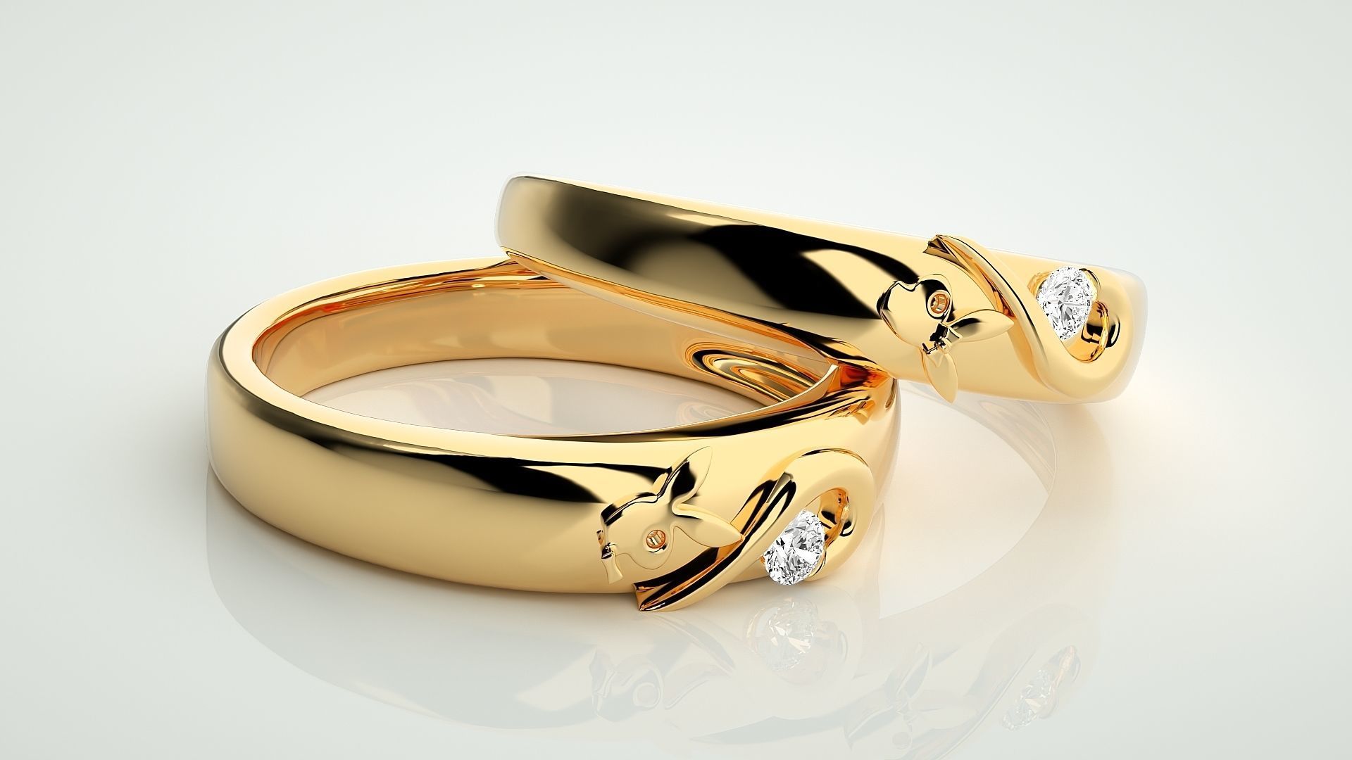 Playboy Bunny Heart Solitaire Couple Band Ring 3dm stl render  3D print model_10
