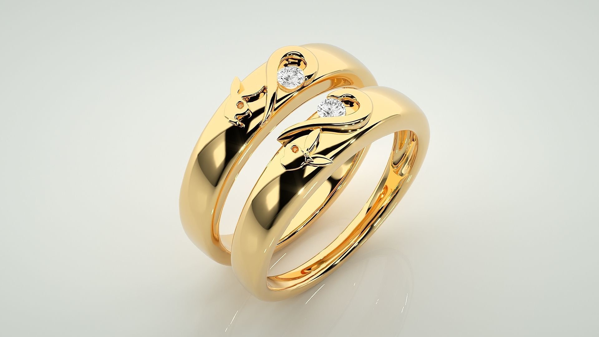 Playboy Bunny Heart Solitaire Couple Band Ring 3dm stl render  3D print model_12