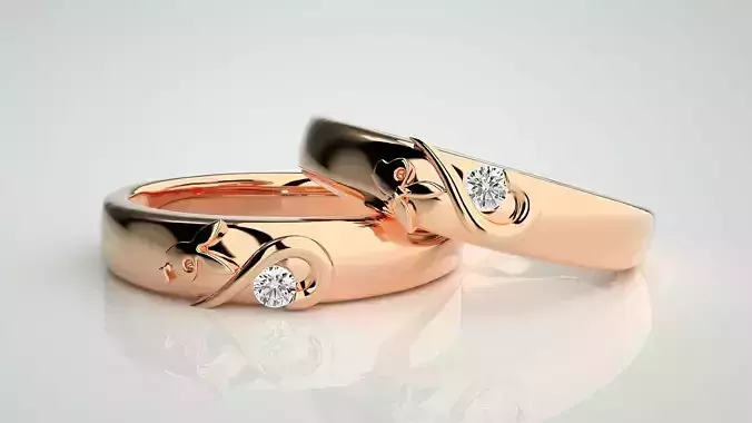 Playboy Bunny Heart Solitaire Couple Band Ring 3dm stl render 