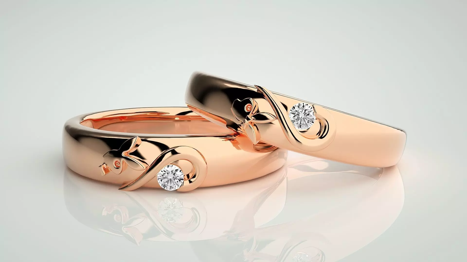 Playboy Bunny Heart Solitaire Couple Band Ring 3dm stl render  3D print model_0