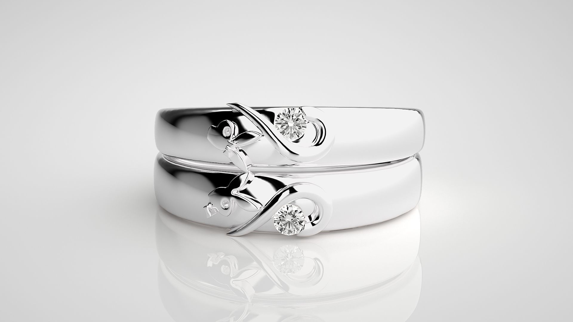 Playboy Bunny Heart Solitaire Couple Band Ring 3dm stl render  3D print model_7