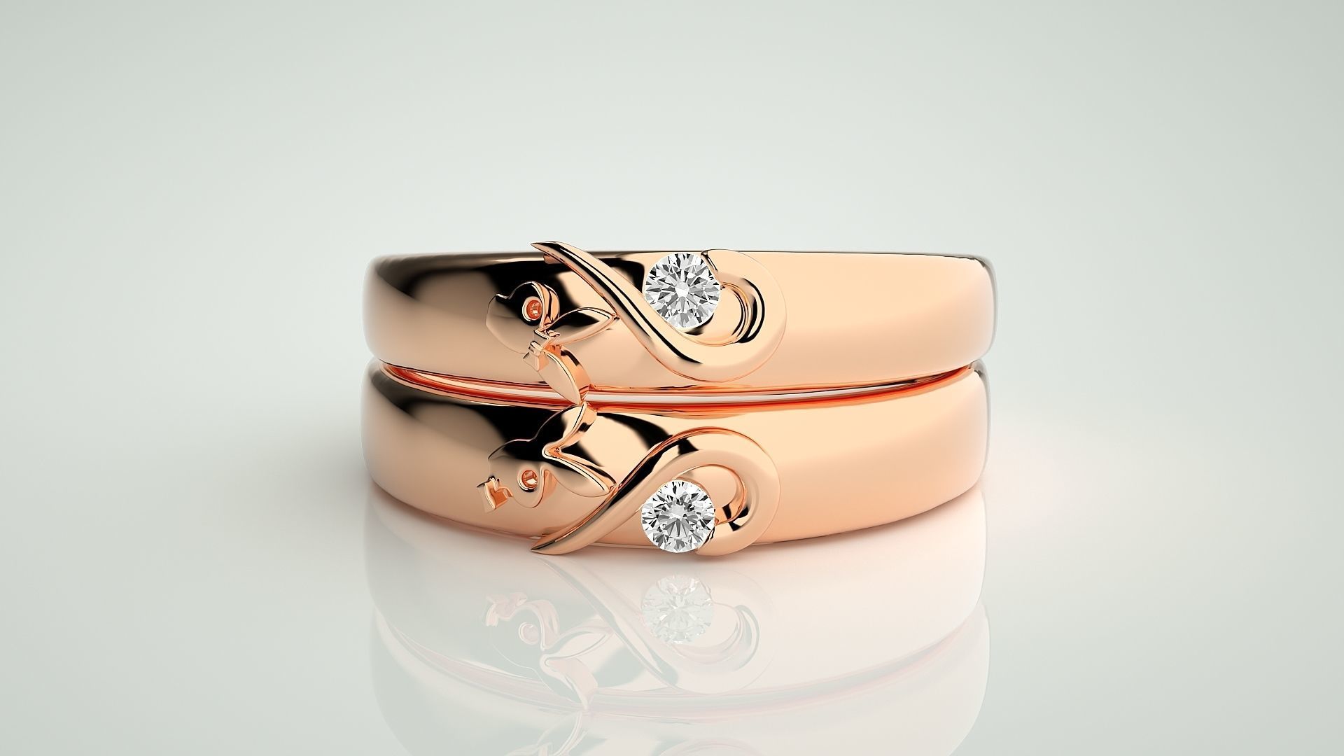 Playboy Bunny Heart Solitaire Couple Band Ring 3dm stl render  3D print model_2