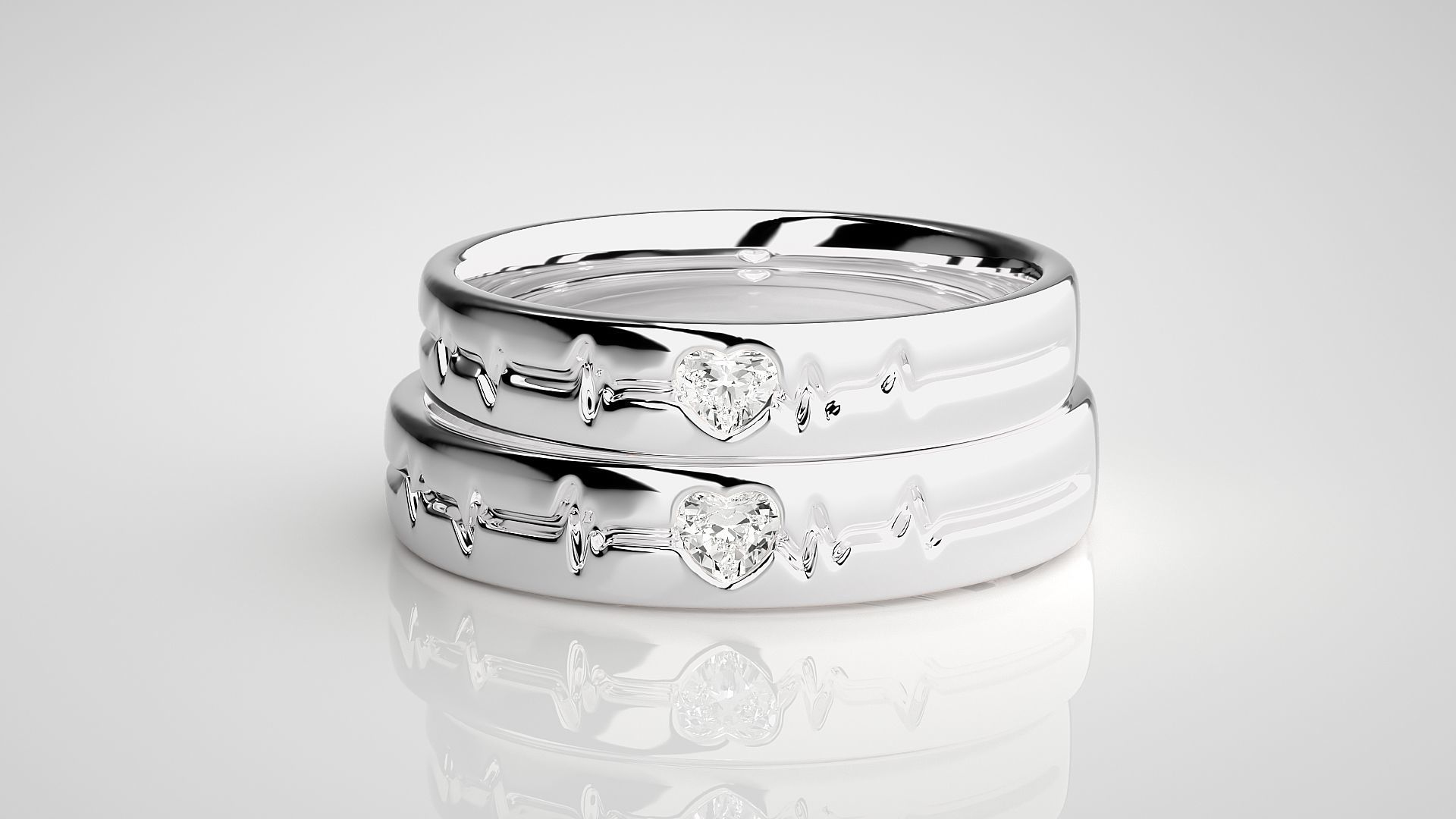 Heart Beat line Solitaire Love Couple Band Ring 3dm stl render 3D print model_7