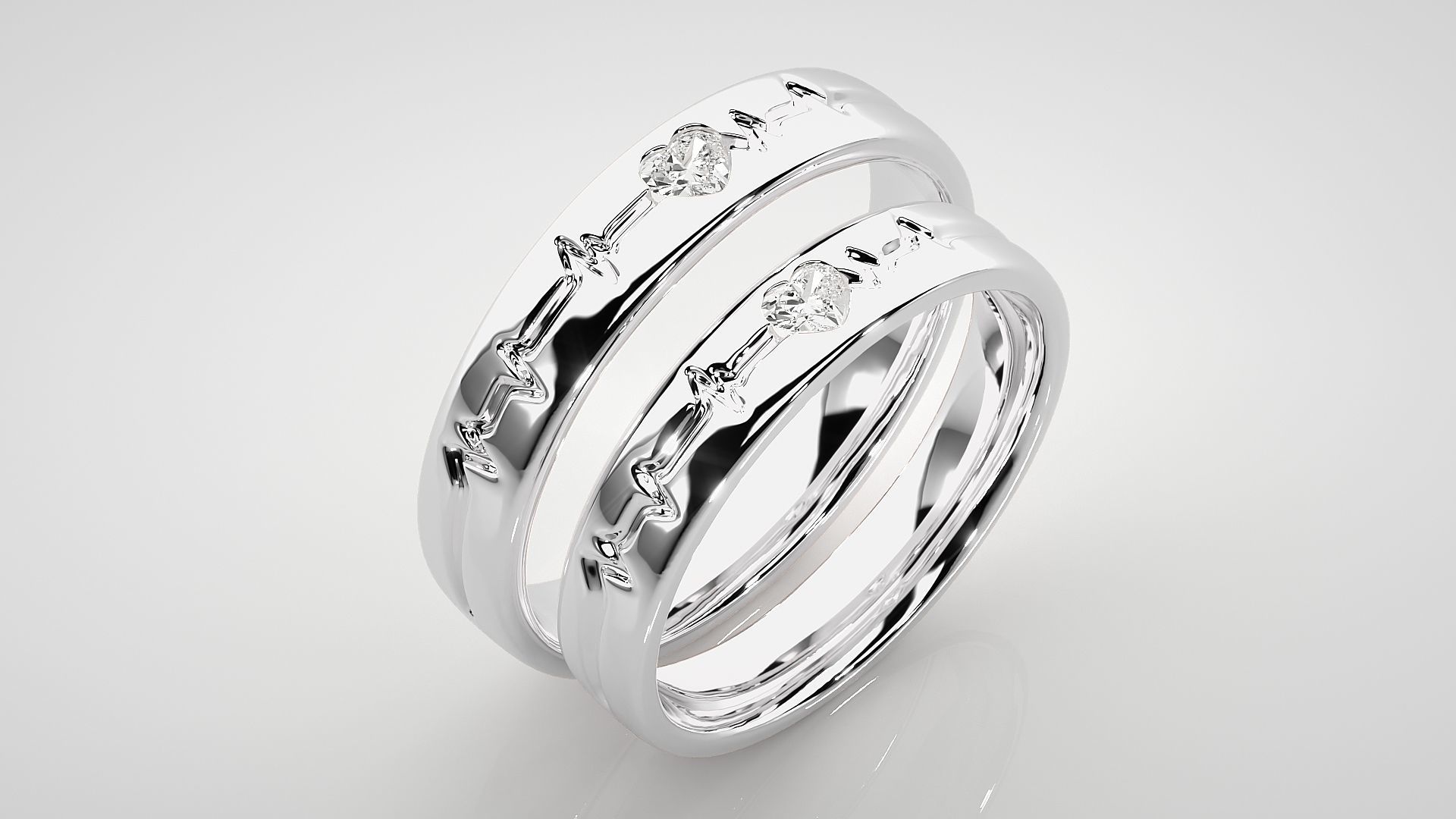 Heart Beat line Solitaire Love Couple Band Ring 3dm stl render 3D print model_8