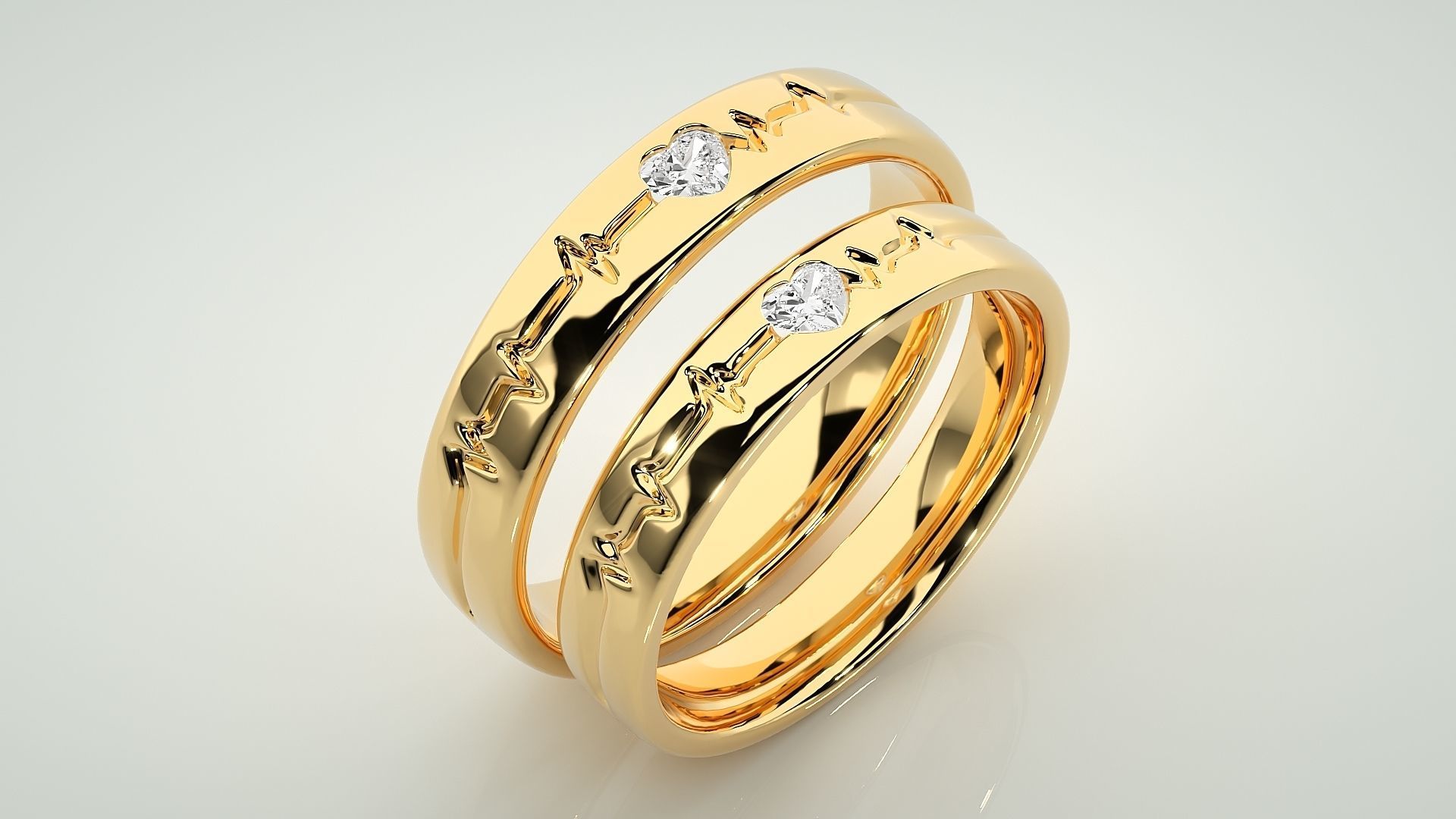 Heart Beat line Solitaire Love Couple Band Ring 3dm stl render 3D print model_12