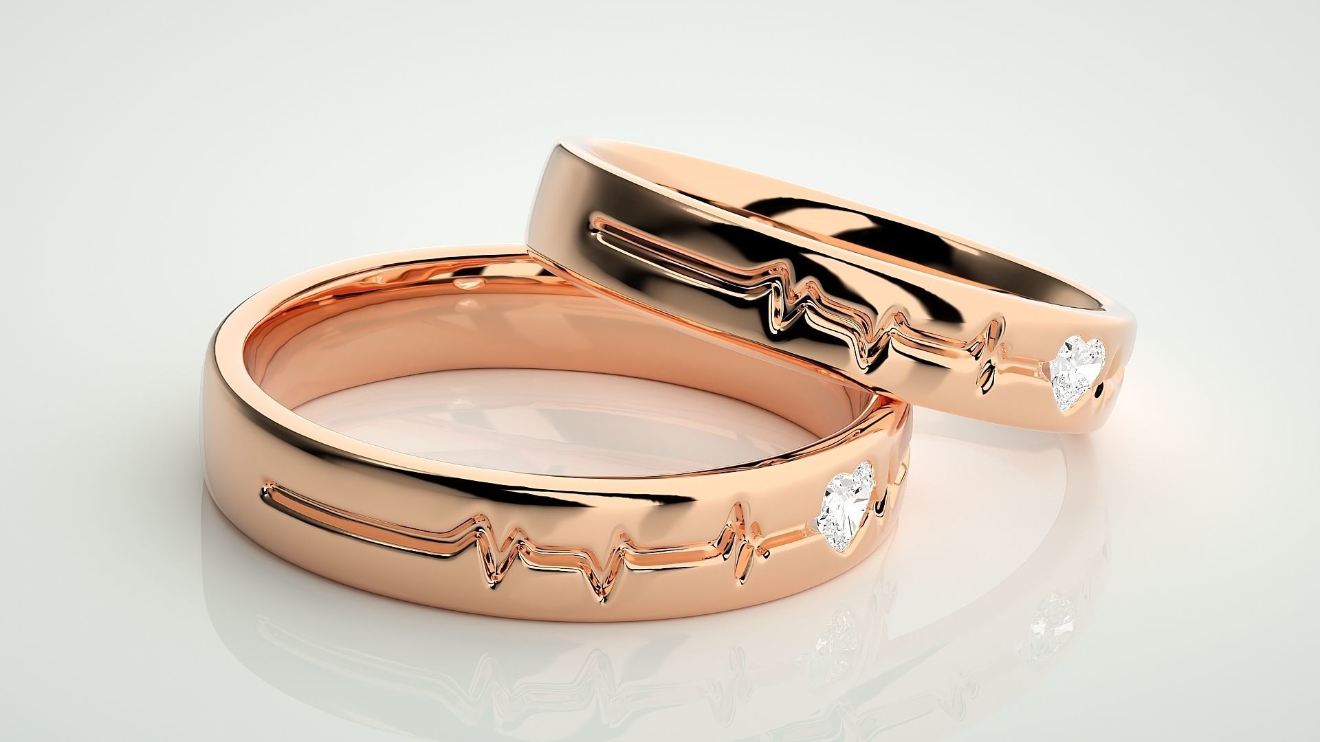 Heart Beat line Solitaire Love Couple Band Ring 3dm stl render 3D print model_1