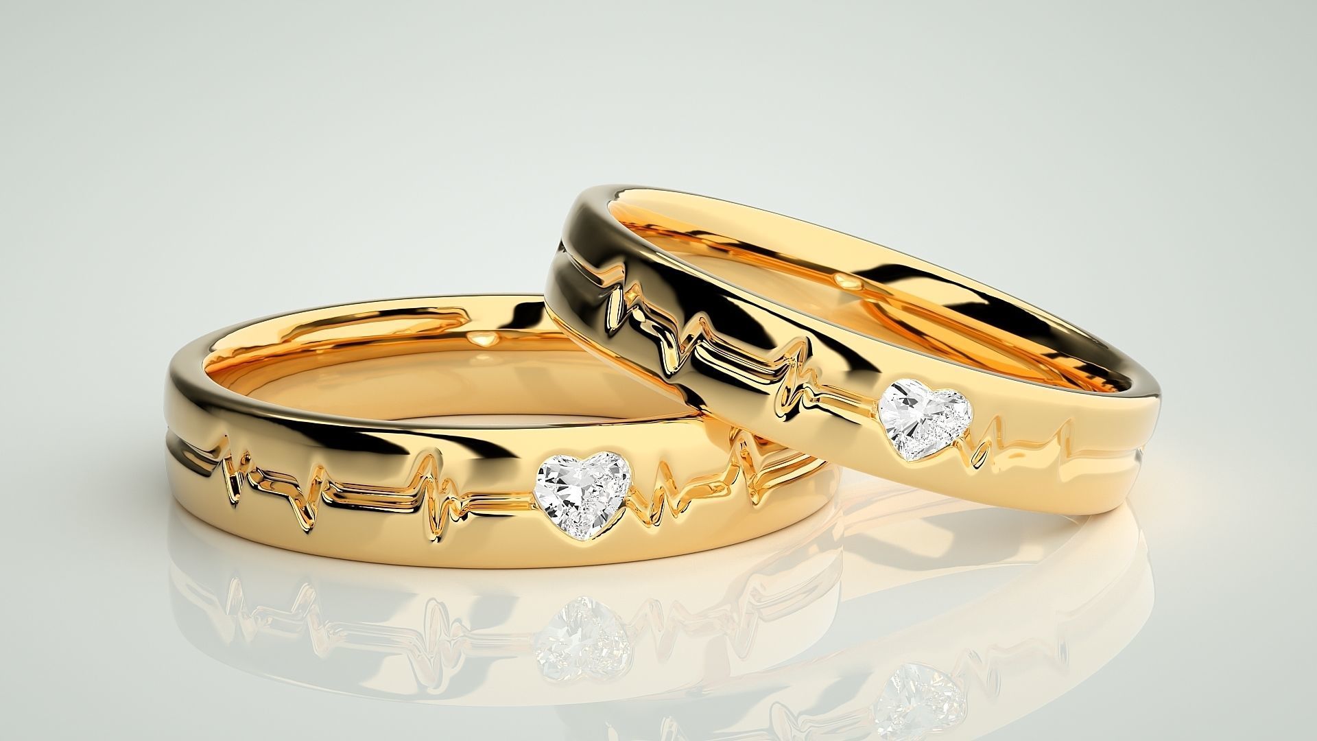 Heart Beat line Solitaire Love Couple Band Ring 3dm stl render 3D print model_9