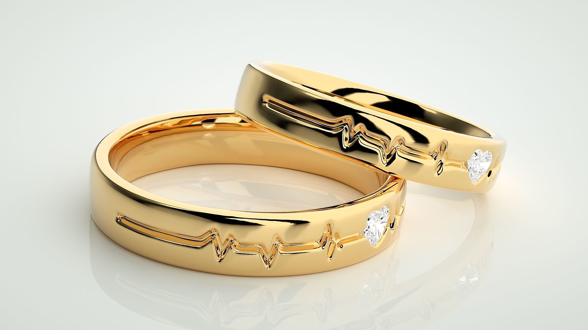 Heart Beat line Solitaire Love Couple Band Ring 3dm stl render 3D print model_10