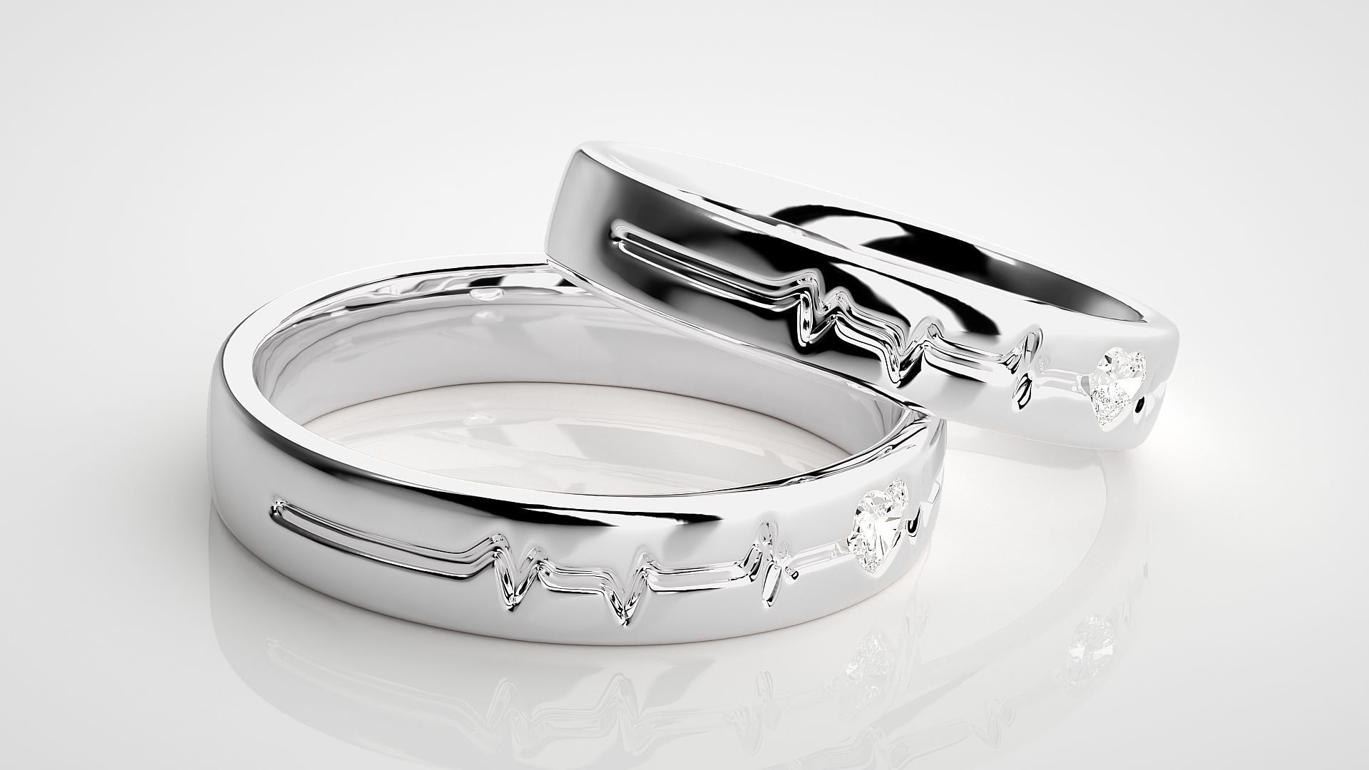 Heart Beat line Solitaire Love Couple Band Ring 3dm stl render 3D print model_6