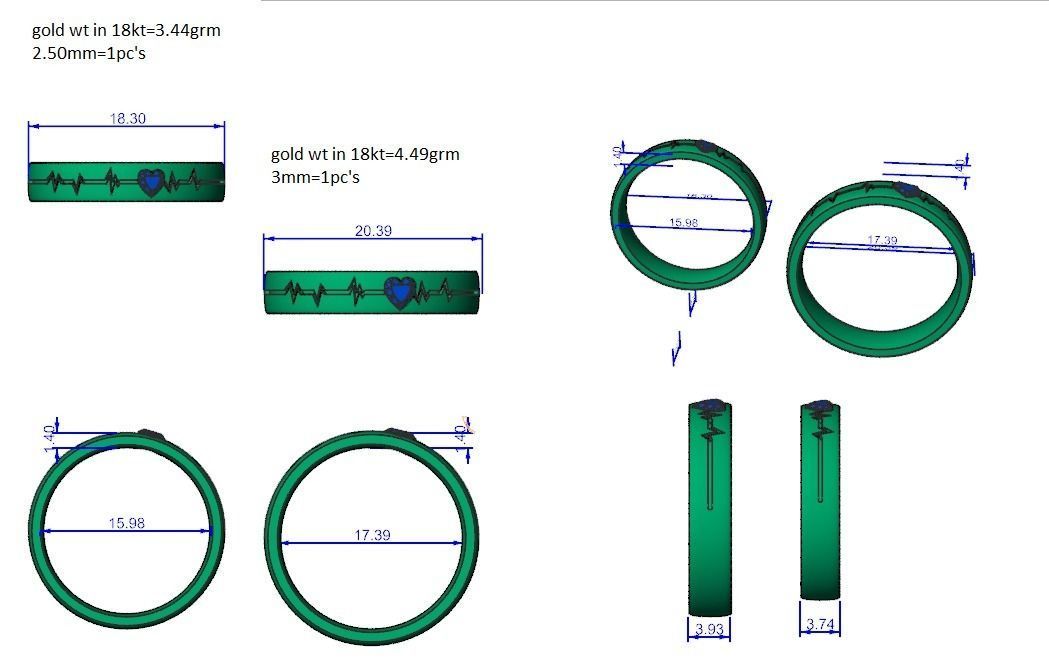 Heart Beat line Solitaire Love Couple Band Ring 3dm stl render 3D print model_3