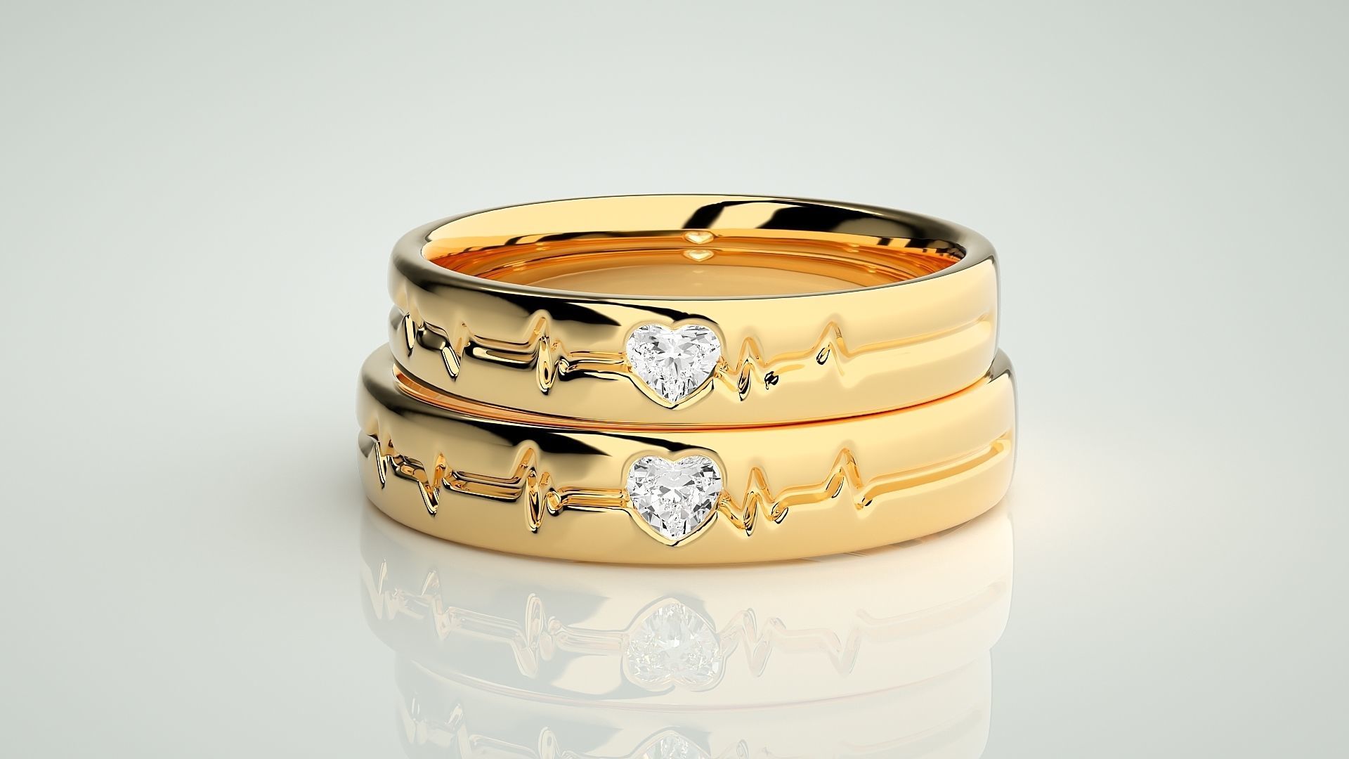Heart Beat line Solitaire Love Couple Band Ring 3dm stl render 3D print model_11