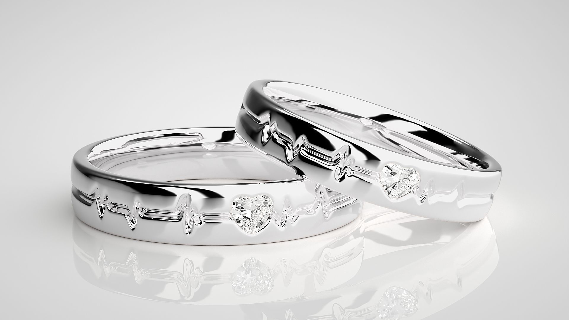 Heart Beat line Solitaire Love Couple Band Ring 3dm stl render 3D print model_5
