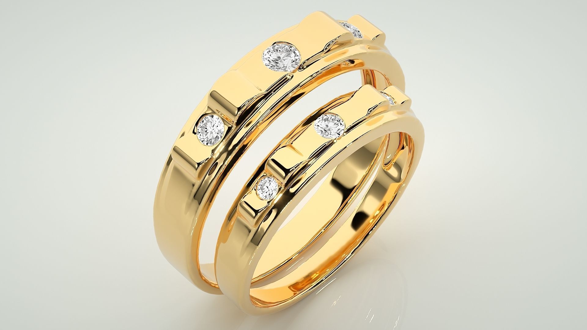 Tri-Diamond Couple Band Ring 3dm stl render detail 3D print model_12