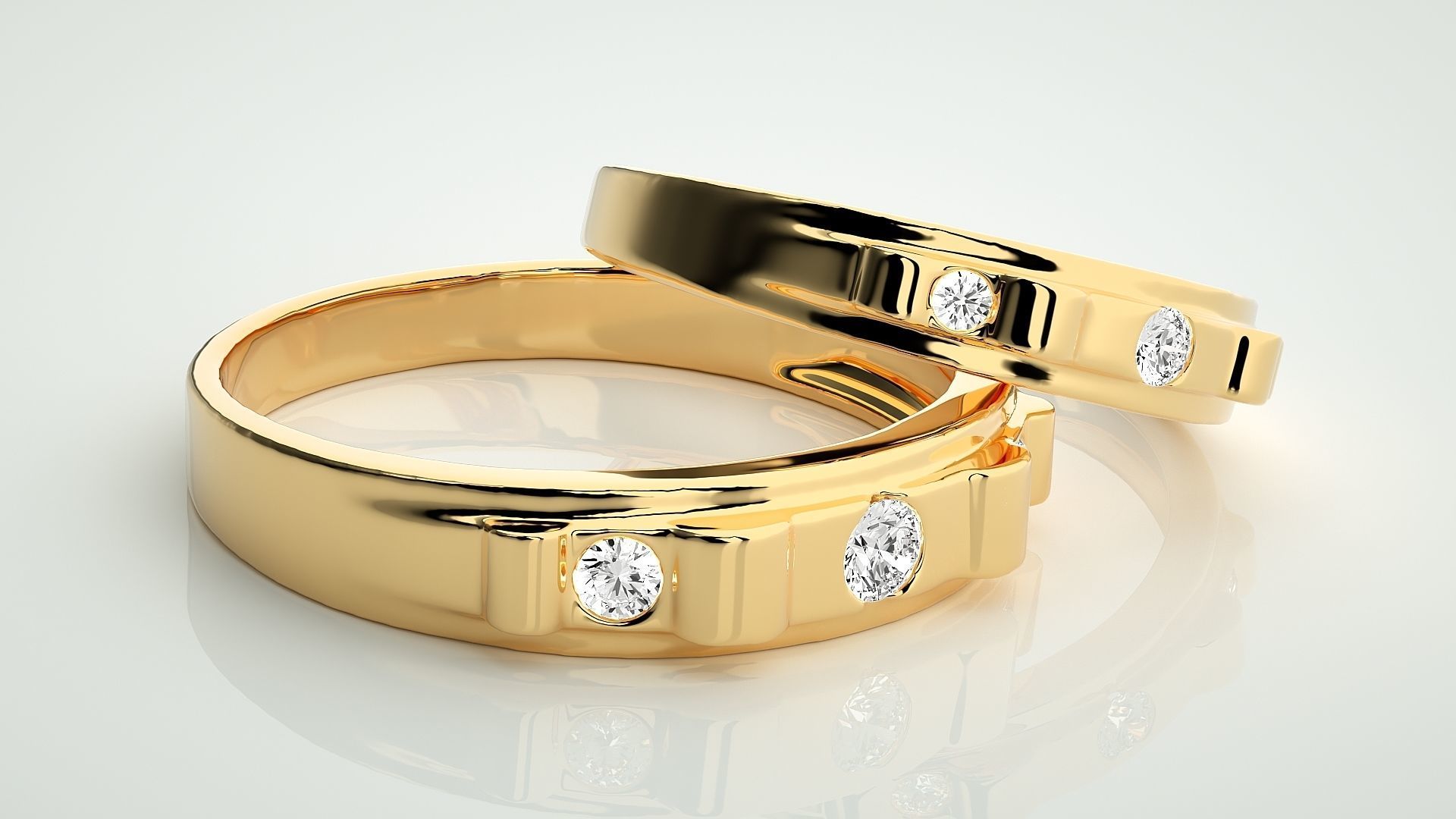 Tri-Diamond Couple Band Ring 3dm stl render detail 3D print model_10