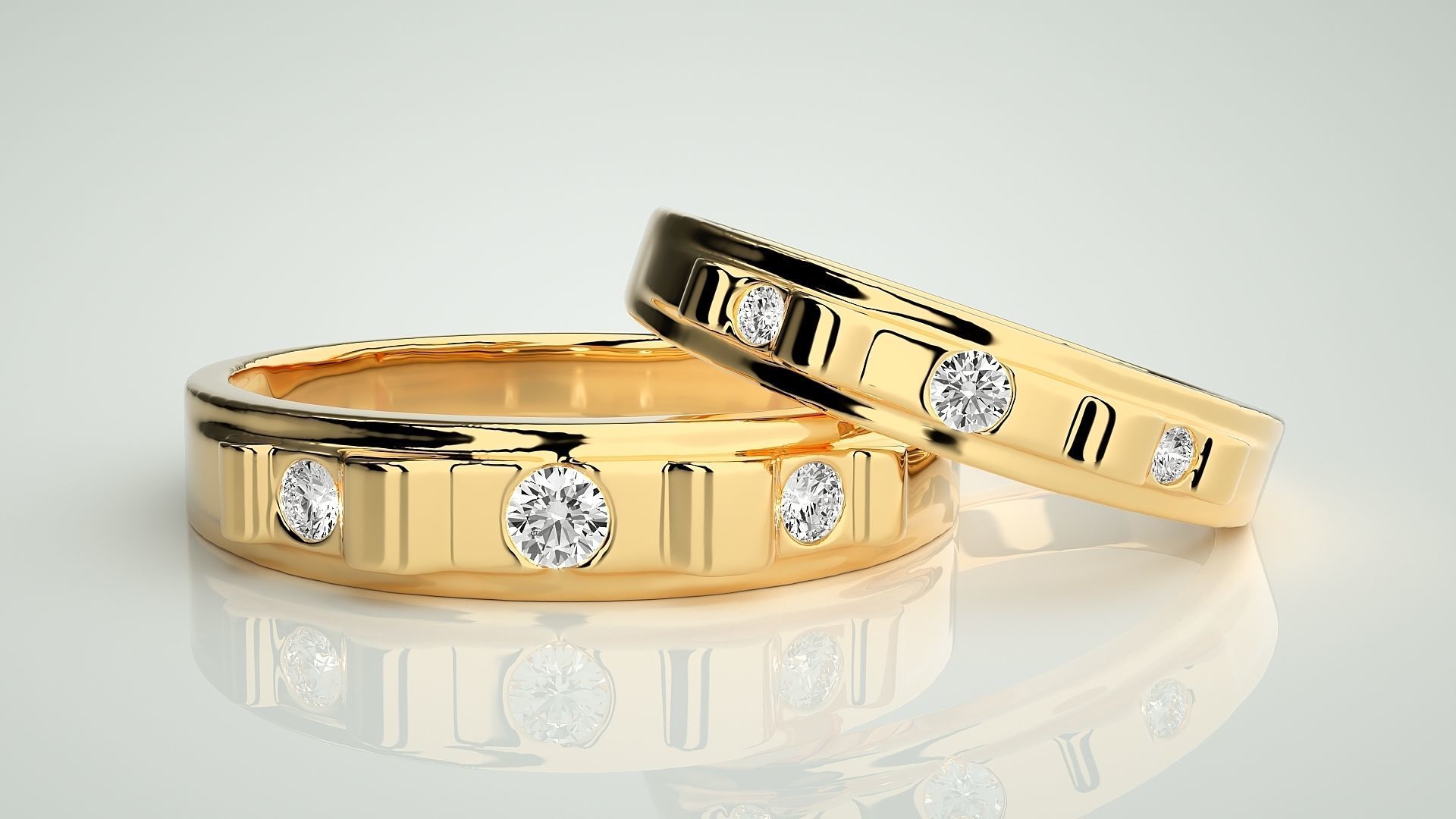 Tri-Diamond Couple Band Ring 3dm stl render detail 3D print model_9