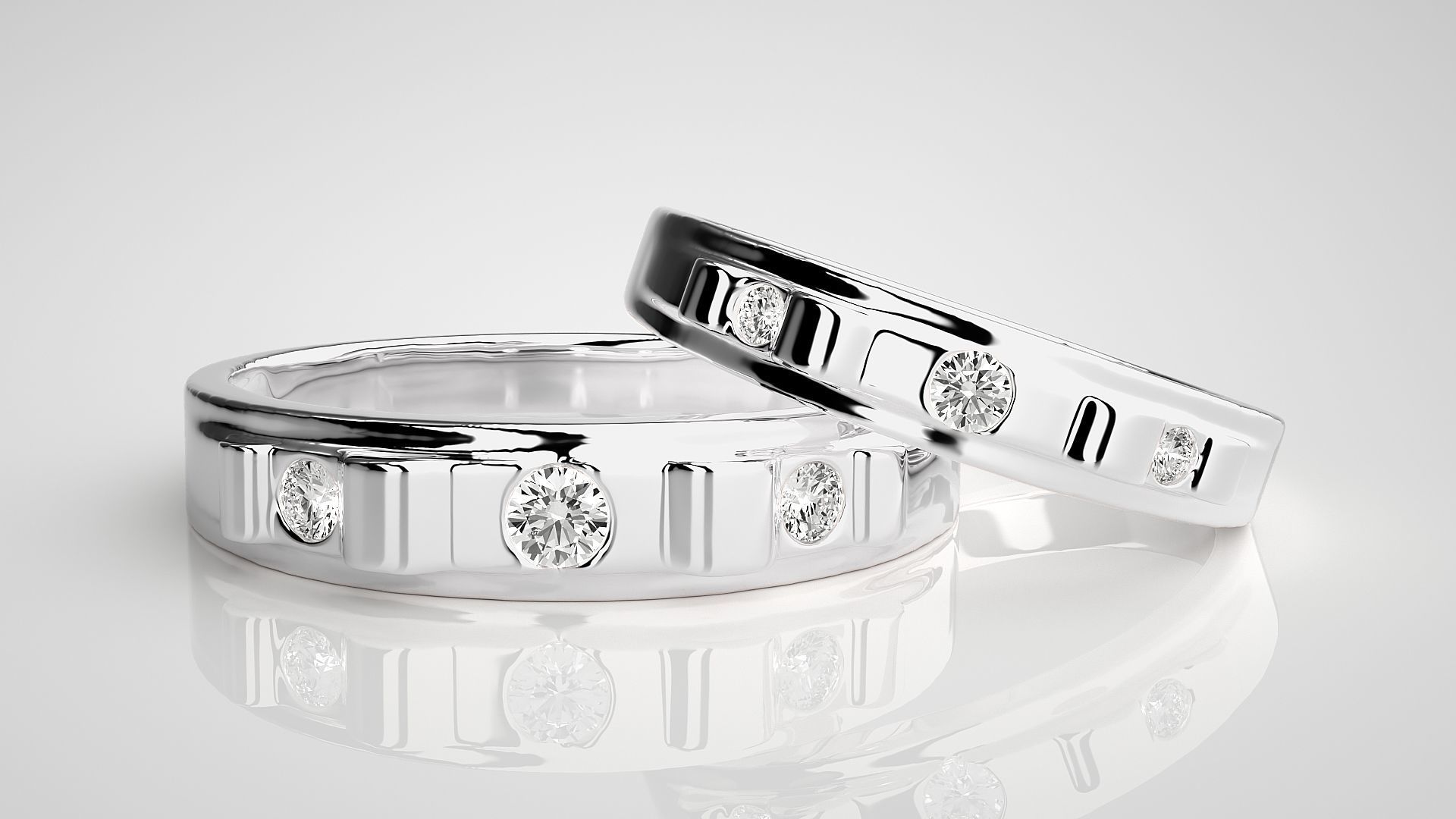 Tri-Diamond Couple Band Ring 3dm stl render detail 3D print model_5