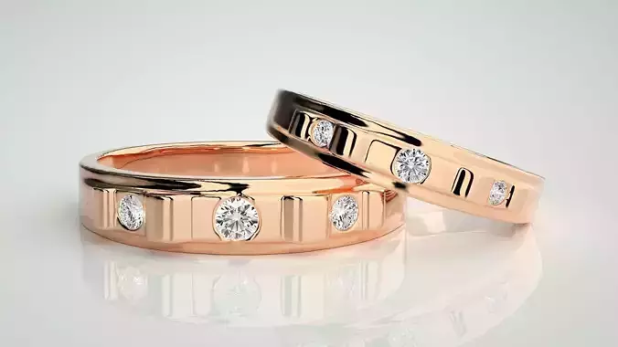 Tri-Diamond Couple Band Ring 3dm stl render detail 3D print model