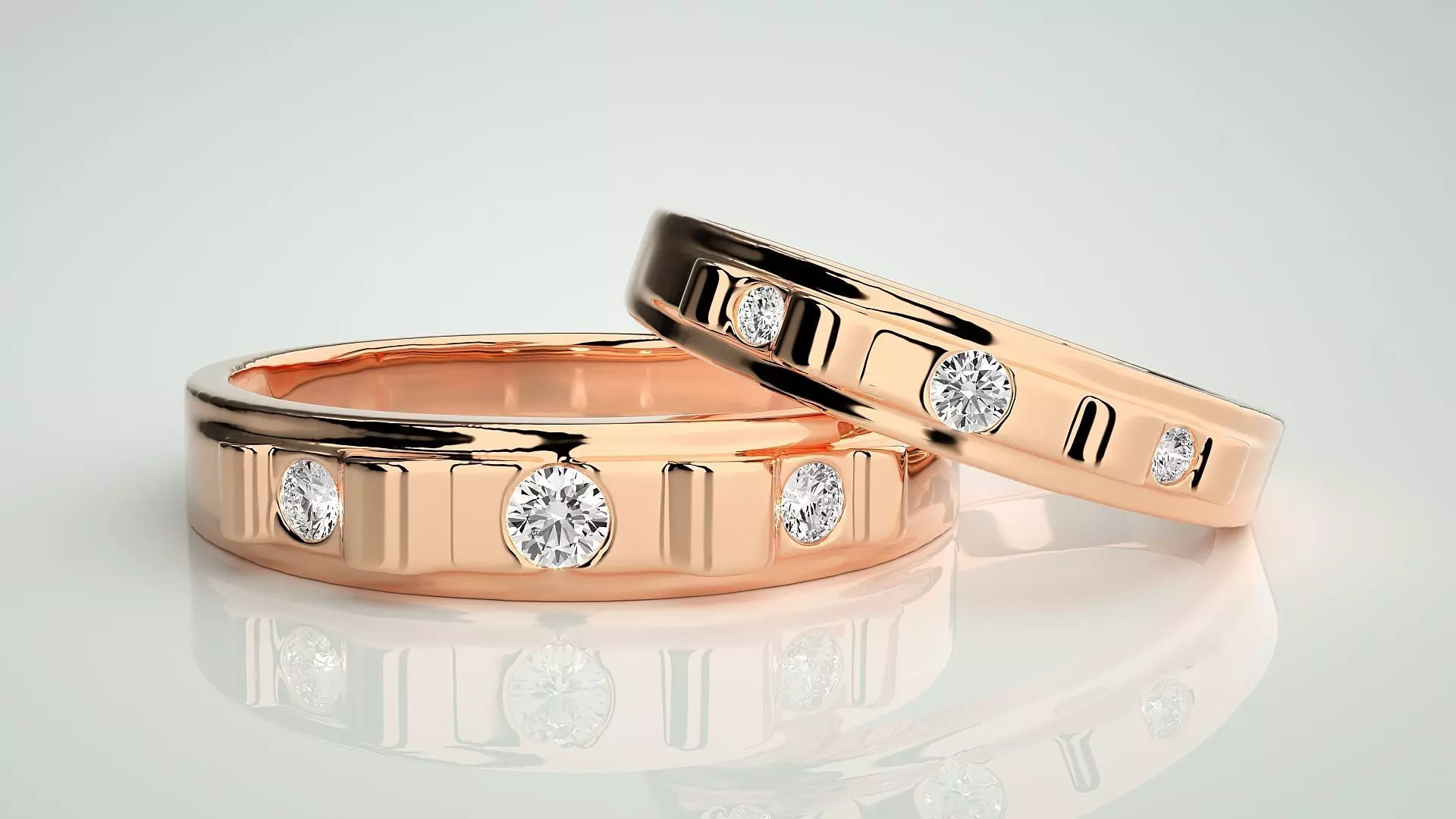 Tri-Diamond Couple Band Ring 3dm stl render detail 3D print model_0