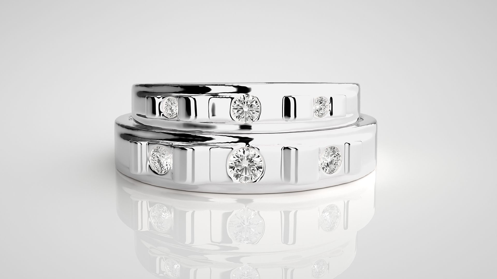 Tri-Diamond Couple Band Ring 3dm stl render detail 3D print model_7