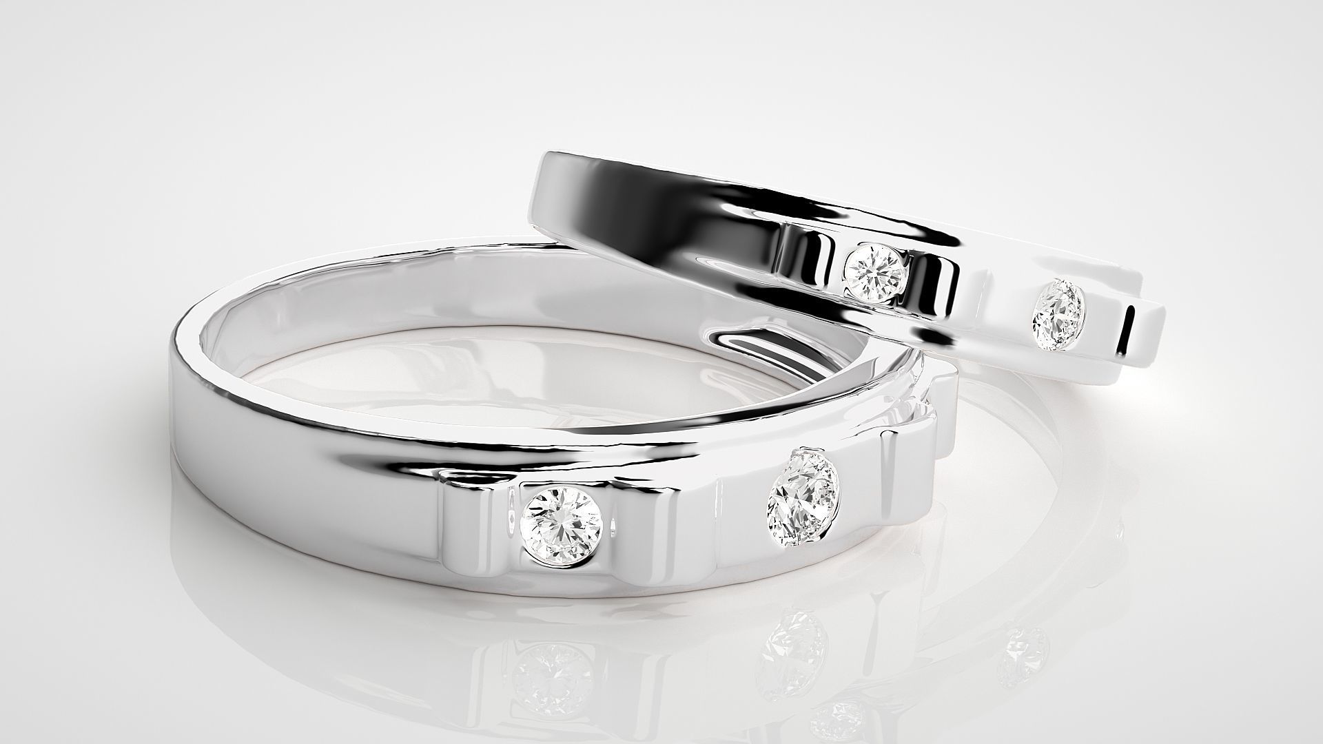 Tri-Diamond Couple Band Ring 3dm stl render detail 3D print model_6