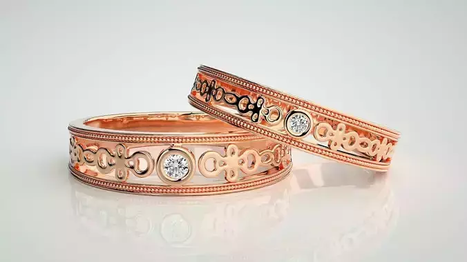 Solitaire Couple Band Ring 3dm stl render detail