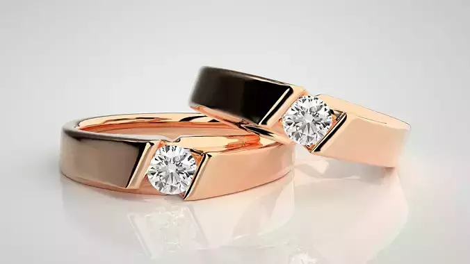 Solitaire Couple Band Ring 3dm stl render detail