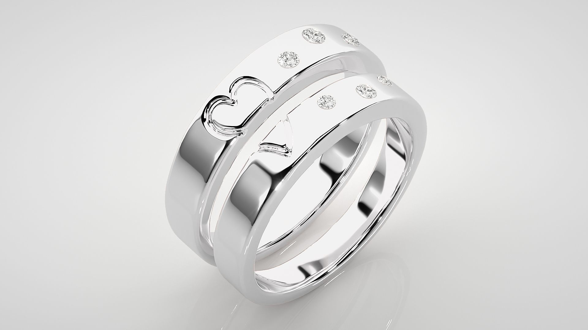 Heart Love Valentine Couple Band Ring 3dm stl render detail 3D print model_7