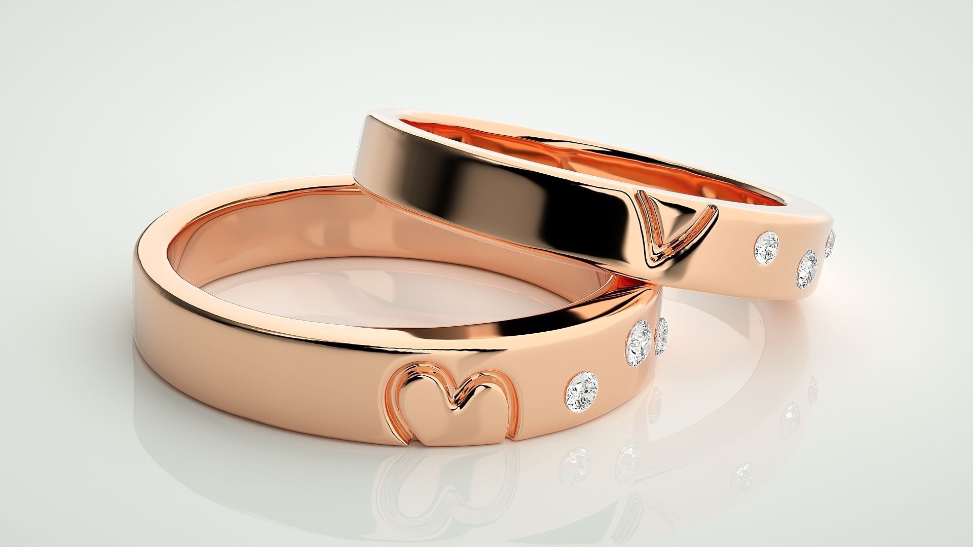 Heart Love Valentine Couple Band Ring 3dm stl render detail 3D print model_1